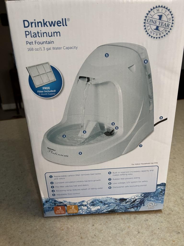 PetSafe Drinkwell Platinum Pet Fountain - Supports Healthy Hydration - Encourages Drinking - Carbon Filter Removes Odors - Adjustable Stream - BPA-Free - Large Water Capacity - Easy to Clean - 168 oz customer photo 2