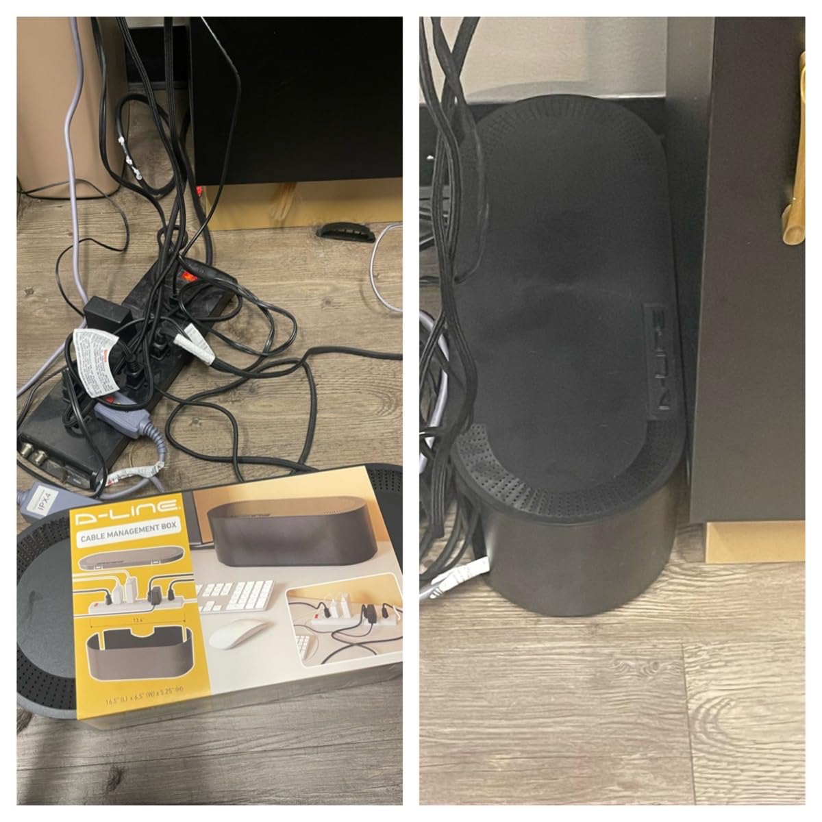 D-Line Cable Management Box, Power Strip Cover, Floor Outlet Hider, Desk Cord Organizer, Hide Extension Leads, 12.75