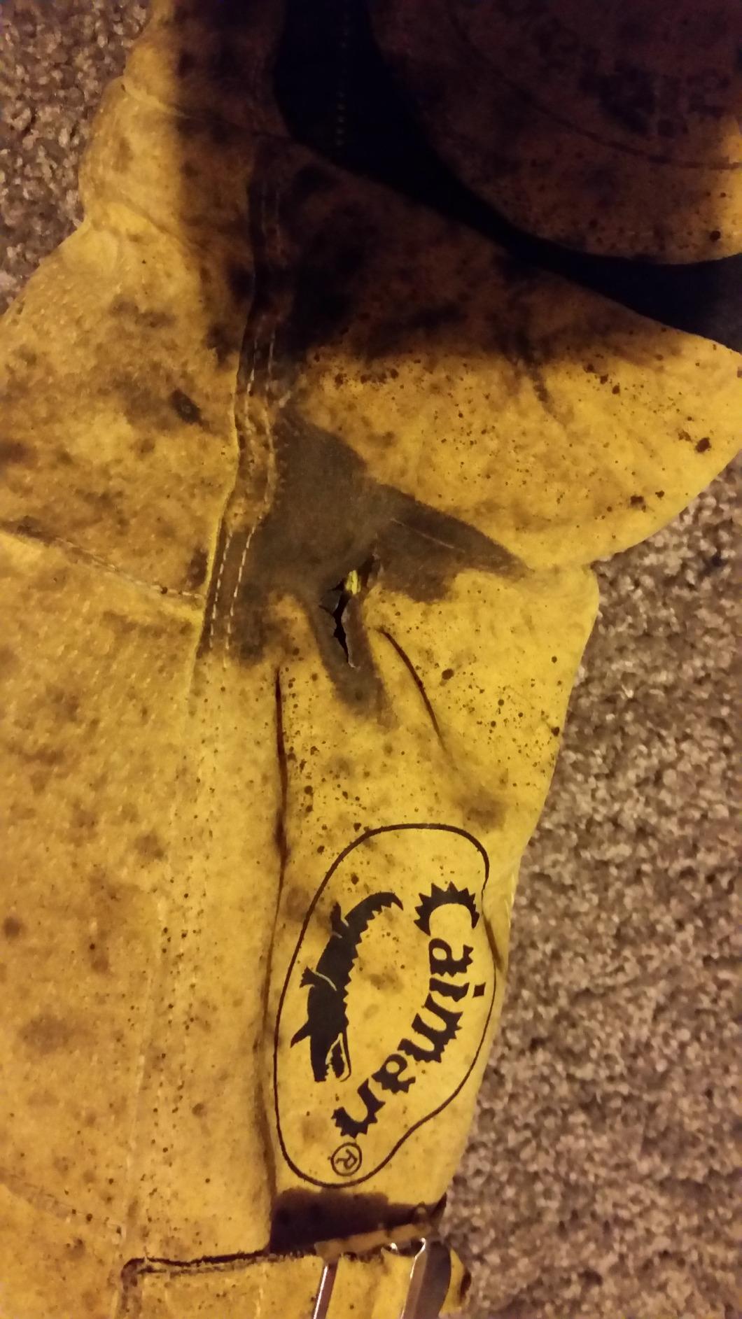 Caiman Premium Split Deerskin MIG/Stick Welding Gloves with Fleece/Foam Insulation, 21-inch length, Split Cowhide Leather Heat Shield Patch, Sock Lined Foam, Kevlar, Black/Gold, X-Large (1878-5) customer photo 2