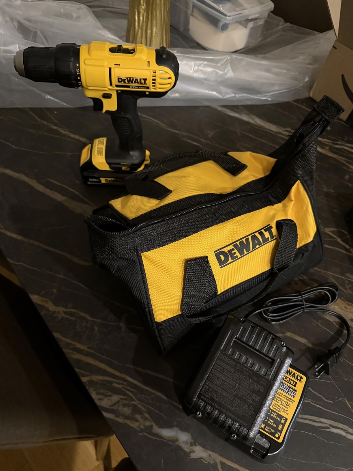 DEWALT 20V Max Cordless Drill Driver Set, 2 Speed, High Performance Motor, Includes 2 XR 1.3Ah Li-Ion Batteries, Charger and Contractor Bag (DCD771C2) customer photo 1