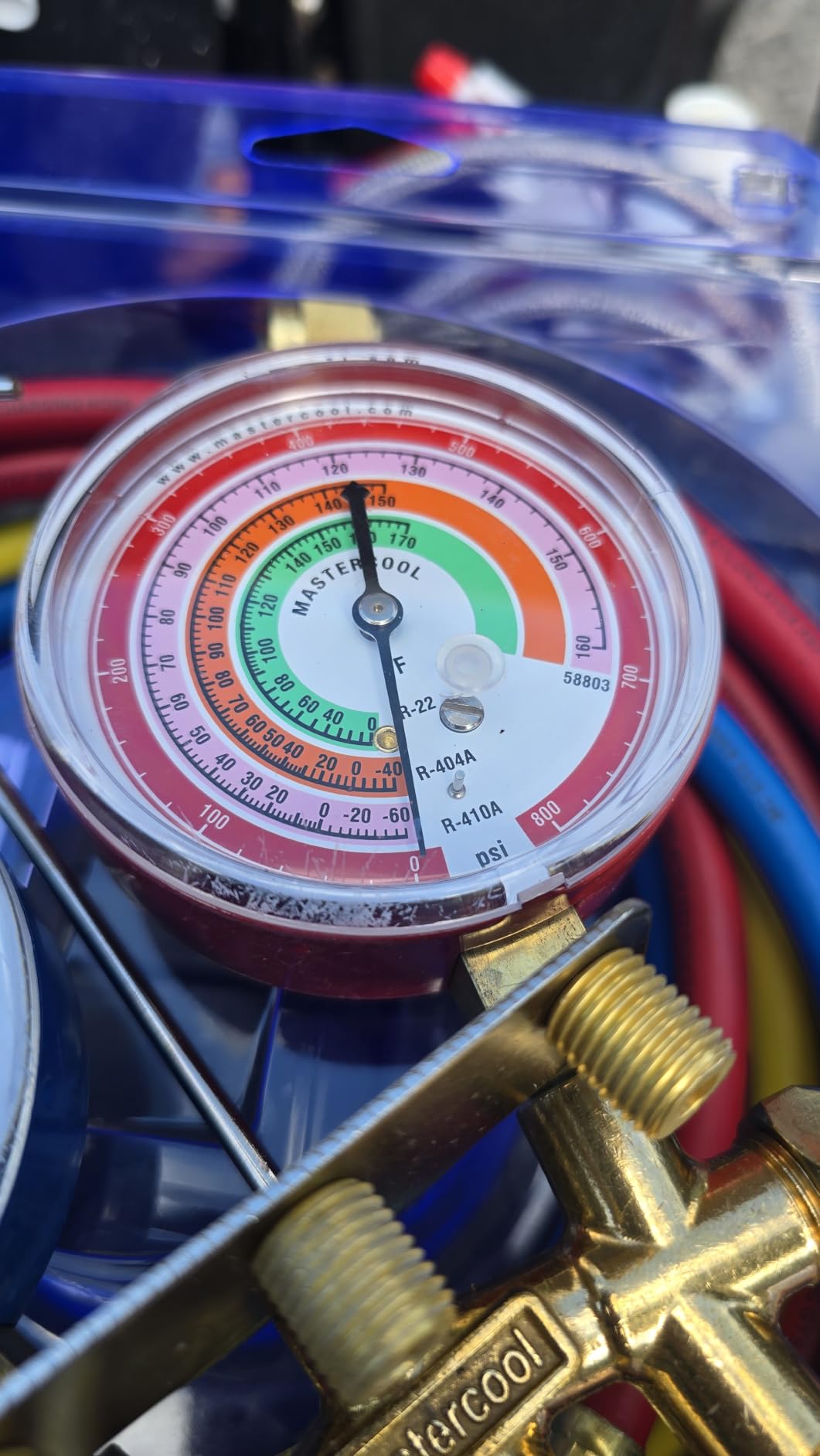 Mastercool 59161 2-Way Heavy Duty Brass Manifold Gauge Set with 3 1/8