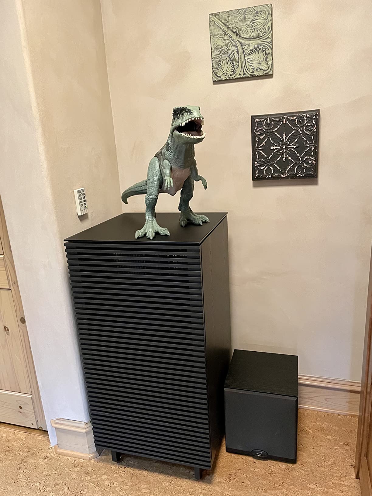 BDI Corridor 8172-22'' Audio Cabinet with Flow-Through Ventilation, Cable Management, Adjustable Shelves, Louvered Doors, Satin-Etched Tempered Glass Top, Chocolate Stained Walnut customer photo 2