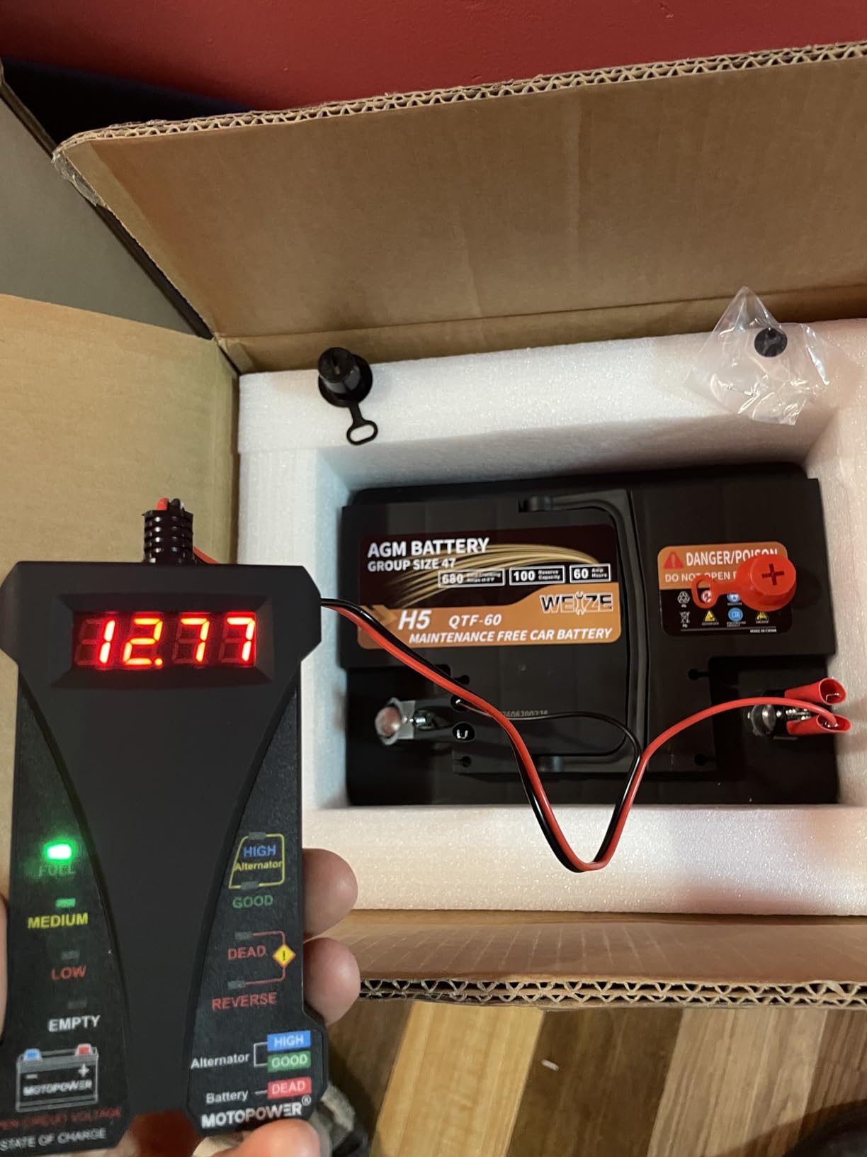 MOTOPOWER MP0514A 12V Digital Car Battery Tester Voltmeter and Charging System Analyzer with LCD Display and LED Indication - Black Rubber Paint customer photo 1