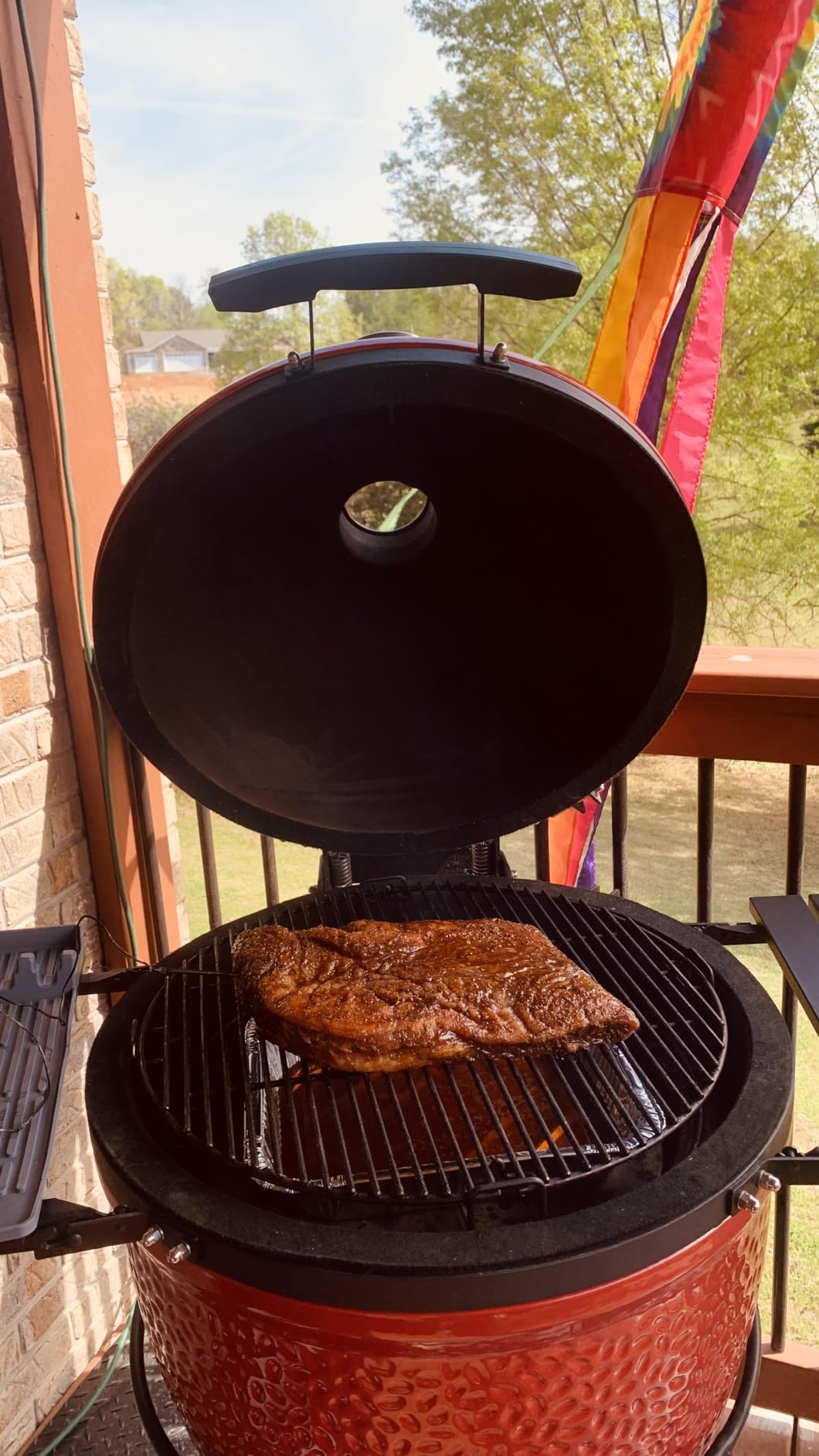 Classic Joe Series II 18-inch Ceramic Charcoal Grill and Smoker with Cart, Side Shelves, Stainless Steel Grates and 250 Cooking Square Inches in Red, Model KJ-23RHC customer photo 2