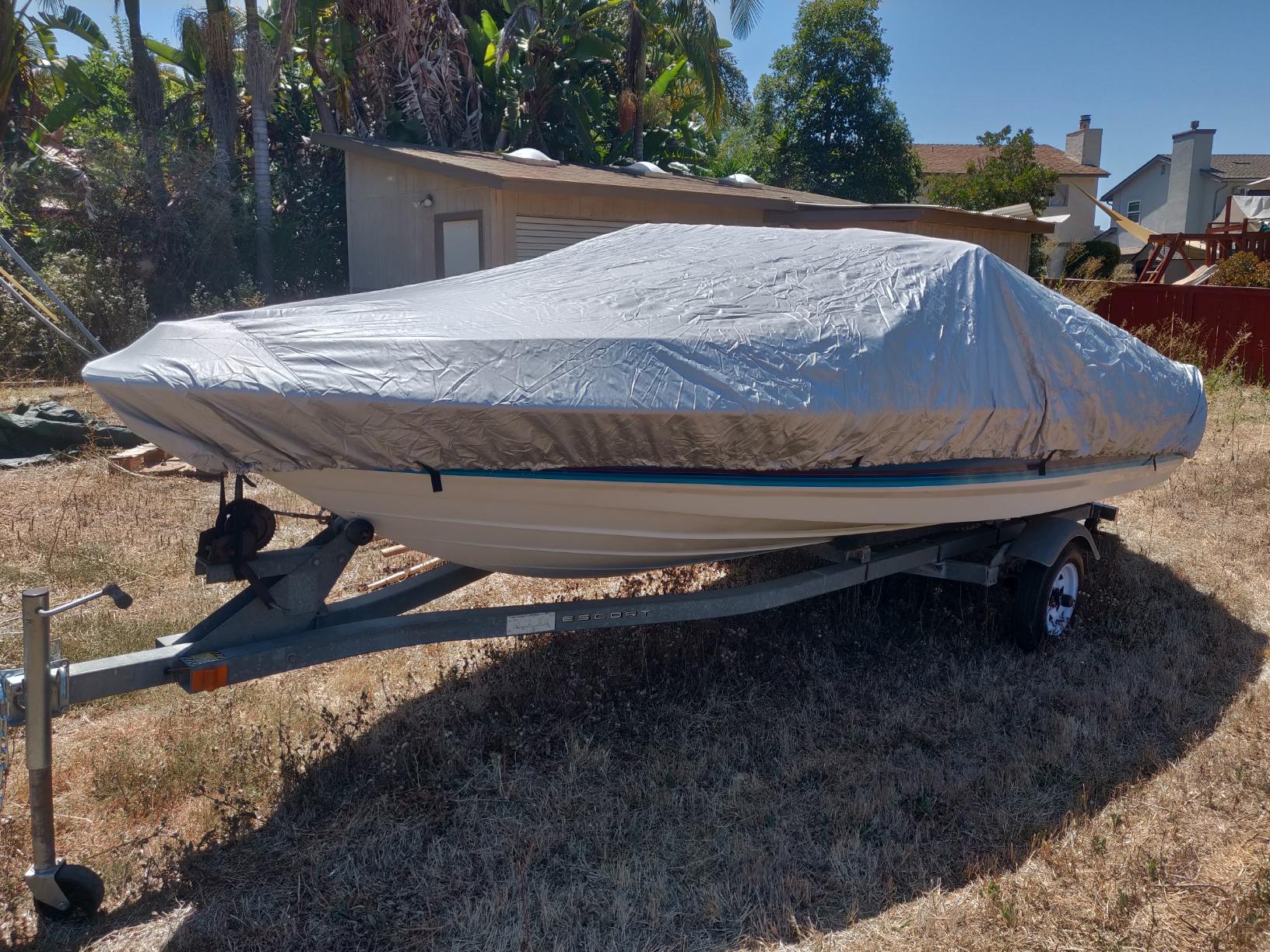 iCOVER Trailerable Boat Cover- 16'-18.5' Heavy Duty Waterproof Tarp Covers with Storage Bag, Fits V-Hull, Fish&Ski, Pro-Style, Fishing, Runabout, Bass Boats, up to 16ft-18.5ft Long X 94
