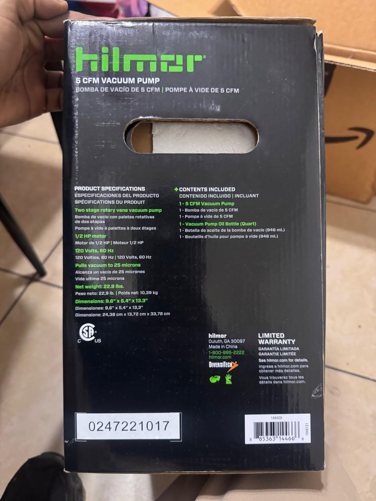 Hilmor 1948121 HVAC 5 CFM Vacuum Pump for HVAC Tools and Equipment, 120 Volts, 1/2 Horsepower, 11 oz. Oil Capacity, 7.5 amps, 3440 RPM customer photo 2