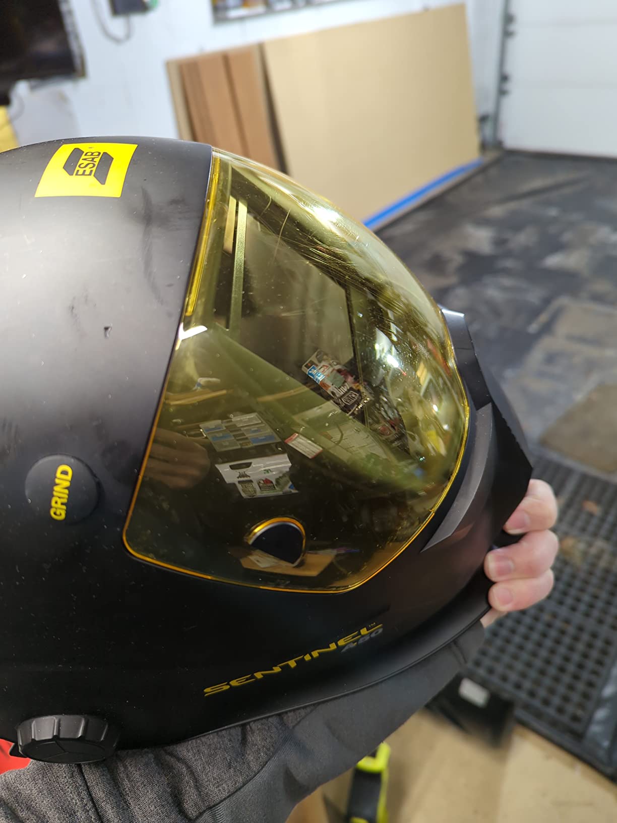 ESAB 0700000800 Sentinel A50 Welding Helmet, Black Low-Profile Design, High Impact Resistance Nylon, Infinitely-Adjustable, Color Touch Screen Controls, 3.93