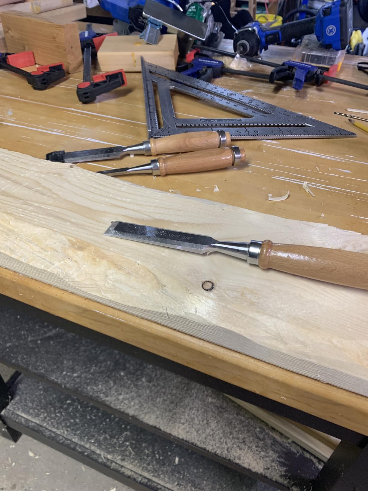 GREBSTK 4PCS Wood Chisel Set, Burr-Free CR-V Steel Beveled Blades, 25° Bevel Edge, Ergonomic Handle with Blade Guards for DIY & Woodworking (1/4