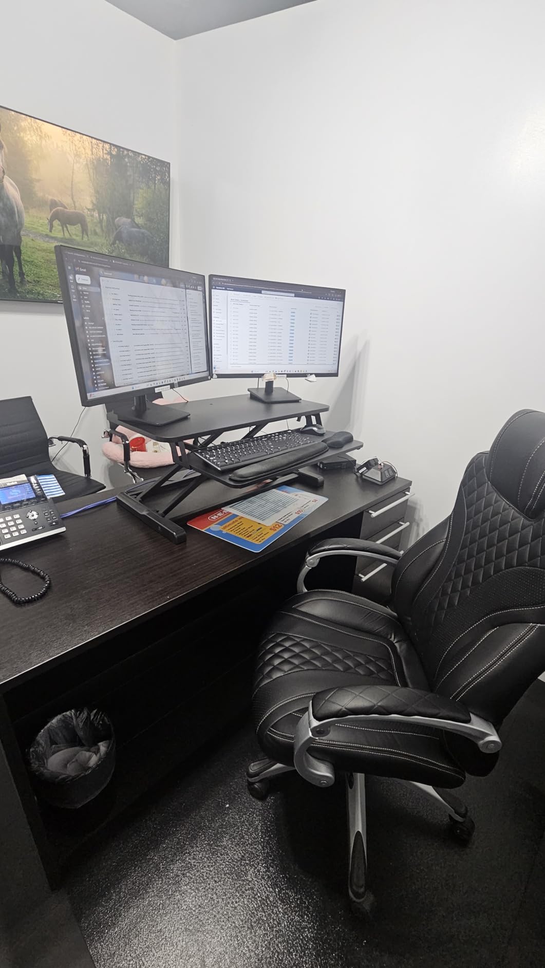 TechOrbits Standing Desk Converter - 32 Inch Adjustable Sit to Stand Up Workstation, Particle Board, Dual Monitor Desktop Riser with Keyboard Tray, for Home Office Laptop, Black 32