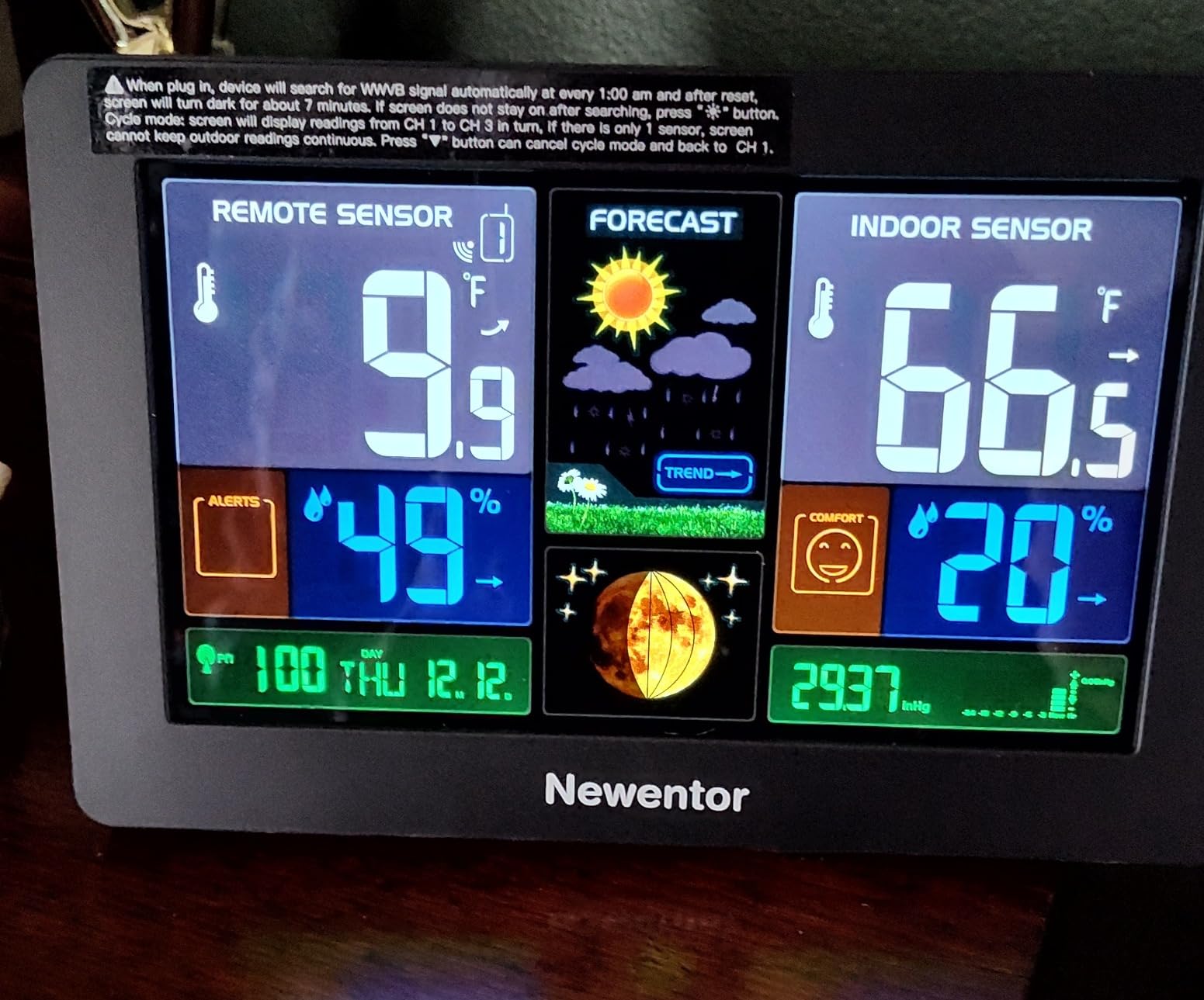 Newentor Weather Station Wireless Indoor Outdoor Thermometer, Color Display Digital Weather Thermometer with Atomic Clock, Barometric Pressure, Forecast Station with Adjustable Backlight, Black customer photo 1