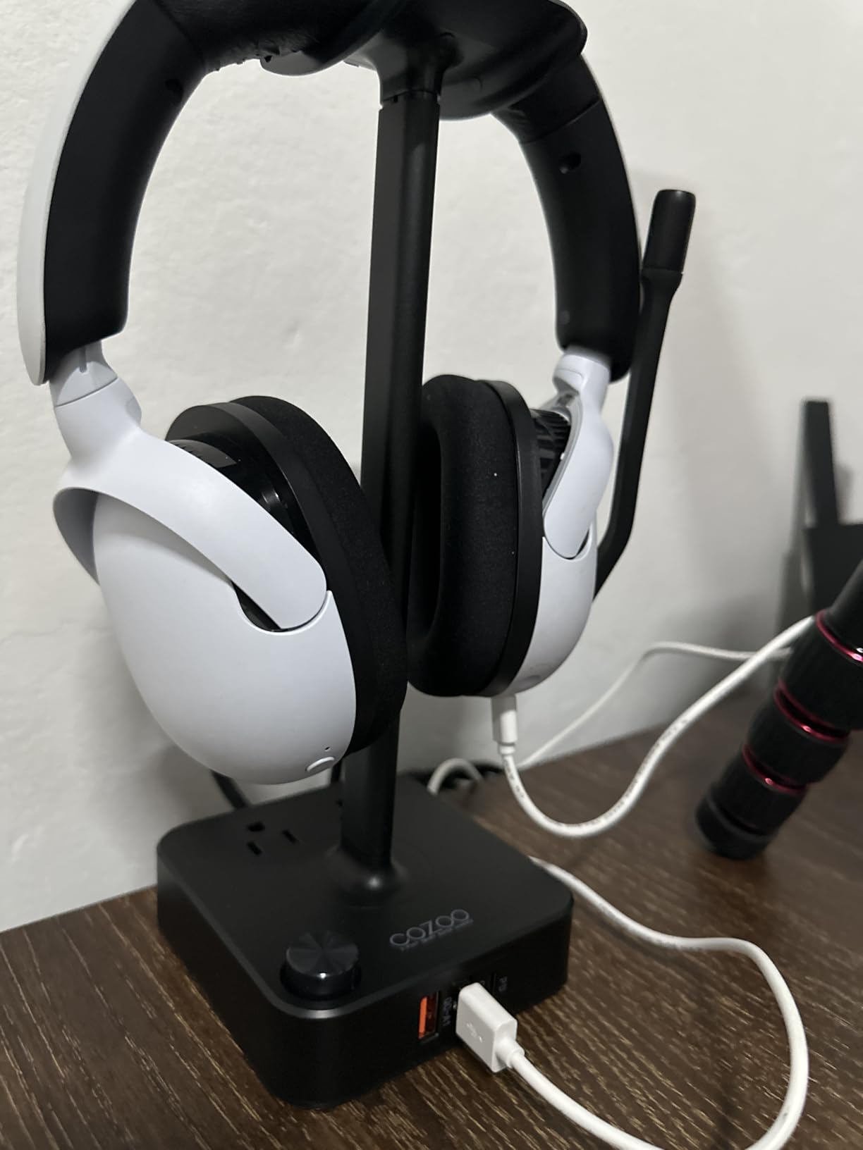 RGB Headphone Stand with USB Charger COZOO Desktop Gaming Headset Holder with 3 USB Charger and 2 Outlets customer photo 1