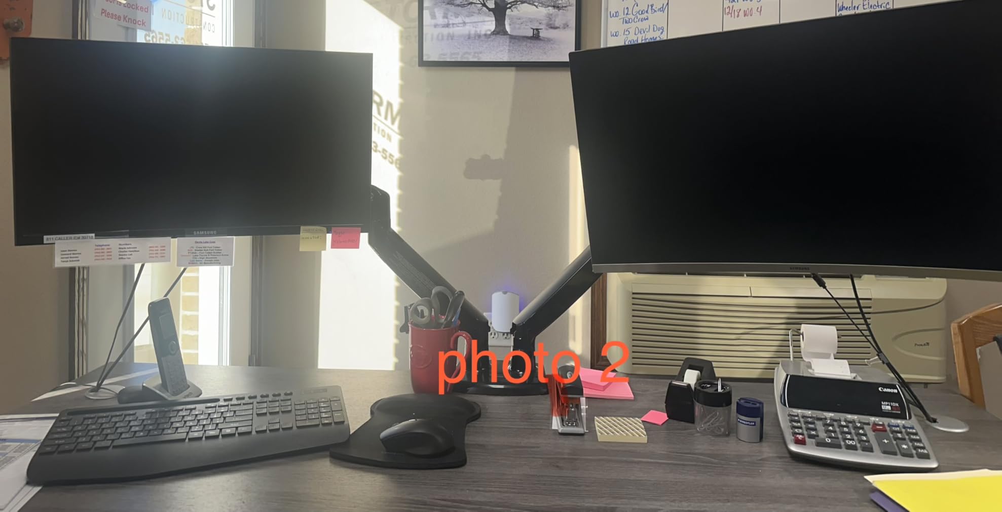 HUANUO 17-32 Inch Dual Monitor Stand, Vertical Dual Monitor Mount, Monitor Stand 2 Monitors, Ergonomic Adjustable Tilt/Swivel/Rotate, Weight Max 19.8 lbs, VESA 75/100mm customer photo 1