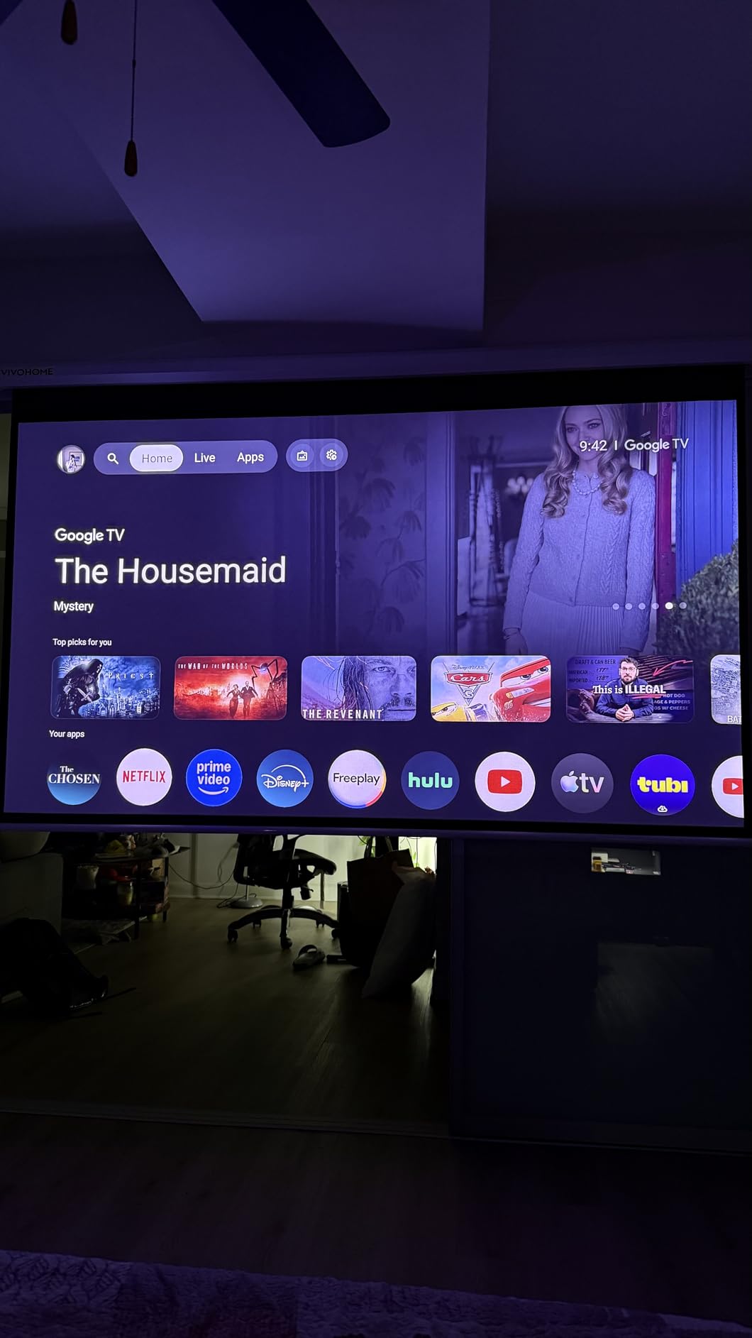 VIVOHOME Motorized Projector Screen with Remote, 16:9 100 Inch Auto Electric Projection Screen, HD 4K Movie Screen for Home Theater, Cinema, Office (87 x 49 Black) customer photo 2