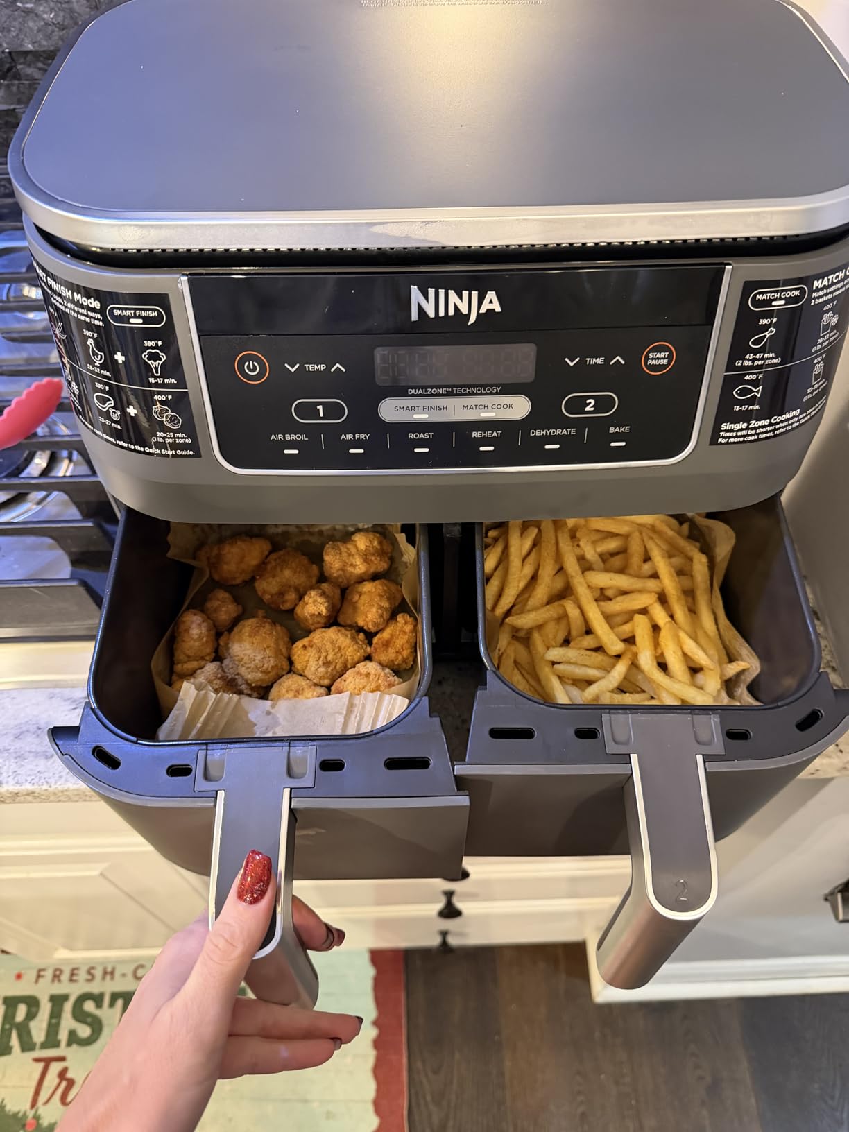 Ninja DZ201 Foodi 8 Quart 6-in-1 DualZone 2-Basket Air Fryer with 2 Independent Frying Baskets, Match Cook & Smart Finish to Roast, Broil, Dehydrate & More for Quick, Easy Meals, Grey customer photo 2