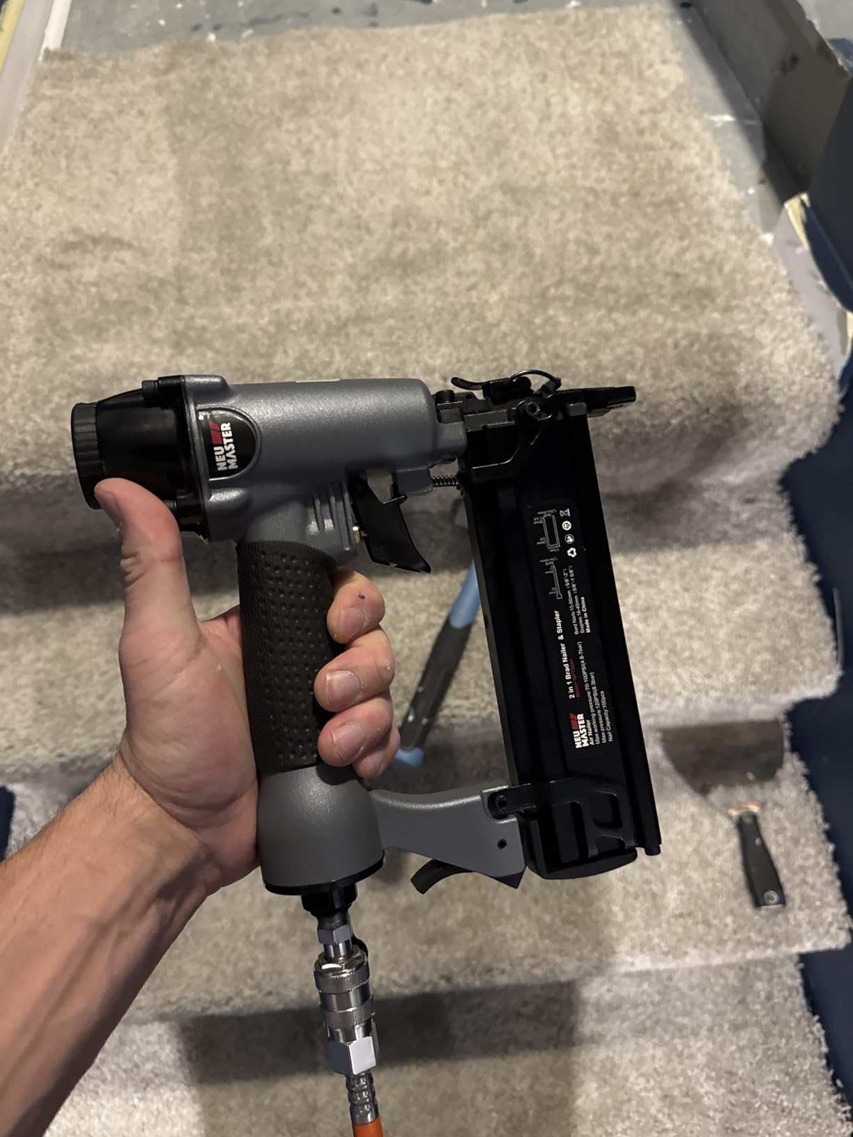 NEU Master Pneumatic Brad Nailer, 2 in 1 Nail Gun Staple Gun Fires 18 Gauge 2 Inch Brad Nails and Crown 1-5/8 inch Staples with Carrying Case and Safety Glasses(Used with Air Compressor) customer photo 1