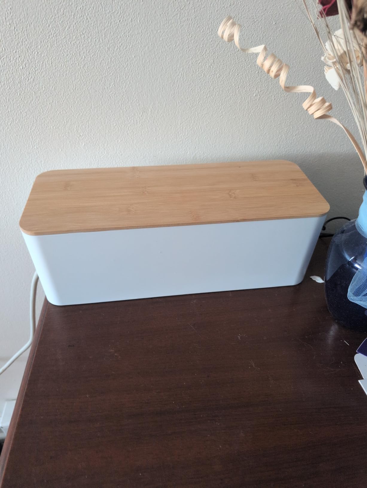 2 Pack Large Cable Management Box - Wooden Style Cord Organizer and Cover for TV Wires, Computer, Router, USB Hub and Under Desk Power Strip - Safe ABS Material and Baby-Pets Proof Lock (White) customer photo 1