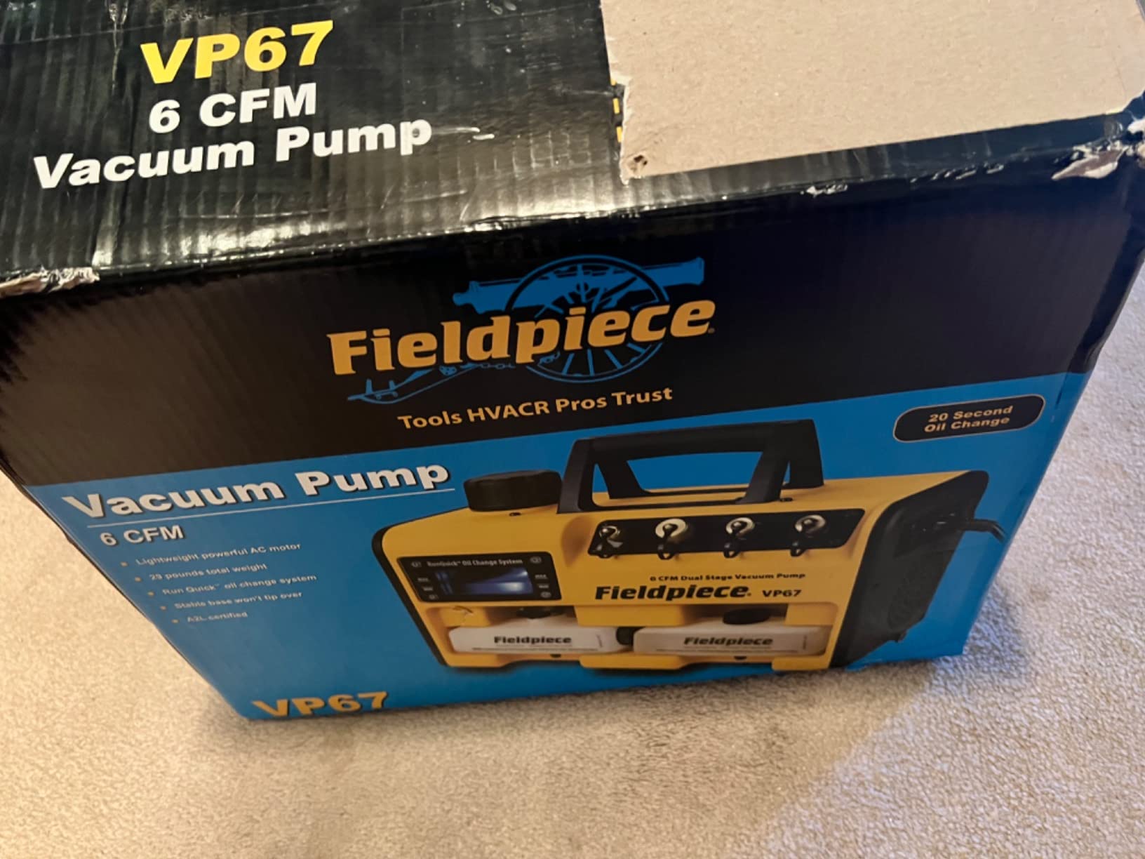 Fieldpiece VP67 Vacuum Pump - 6 CFM, 1/2 HP DC Motor, RunQuick Oil Change System - Portable - Professional HVAC Tool - A2L Compatible customer photo 1