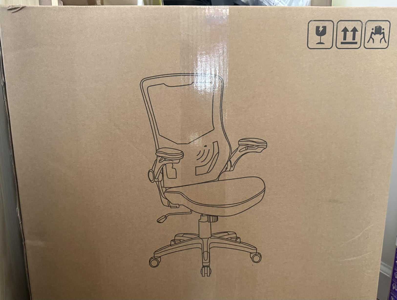 Office Chair Ergonomic Desk Chair, Computer PU Leather Home Office Chair, Swivel Mesh Back Adjustable Lumbar Support Flip-up Arms customer photo 2