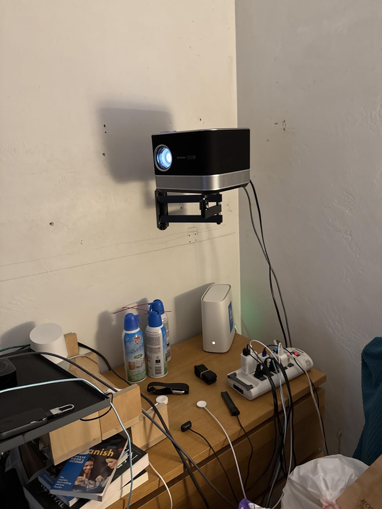 WALI Projector Mount Ceiling/Wall - Universal 3-in-1 Bracket with Extension Pole, Height Adjustable Holder for LCD/DLP Projectors, Supports up to 44lbs (PM-003-W), White customer photo 1