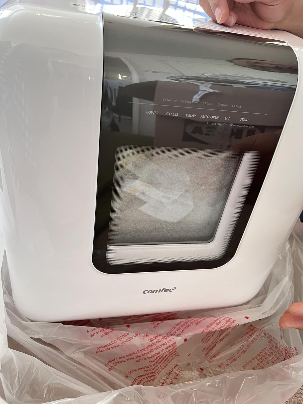 COMFEE' Countertop Dishwasher, Portable Dishwasher with 6L Built-in Water Tank, Mini Dishwasher with More Space Inside, 7 Programs, UV Hygiene& Auto Door Open, for Apartments, Dorms& RVs, White customer photo 2