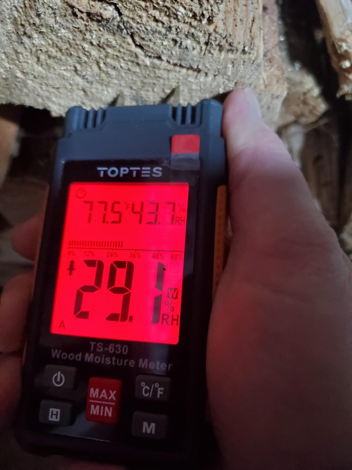 Wood Moisture Meter, TopTes Digital Moisture Meter TS-630, Handheld Humidity Tester with 2.25-inch LCD Display, Tricolor Backlight, Check The Dampness Level on Firewood/Drywall - Orange customer photo 2