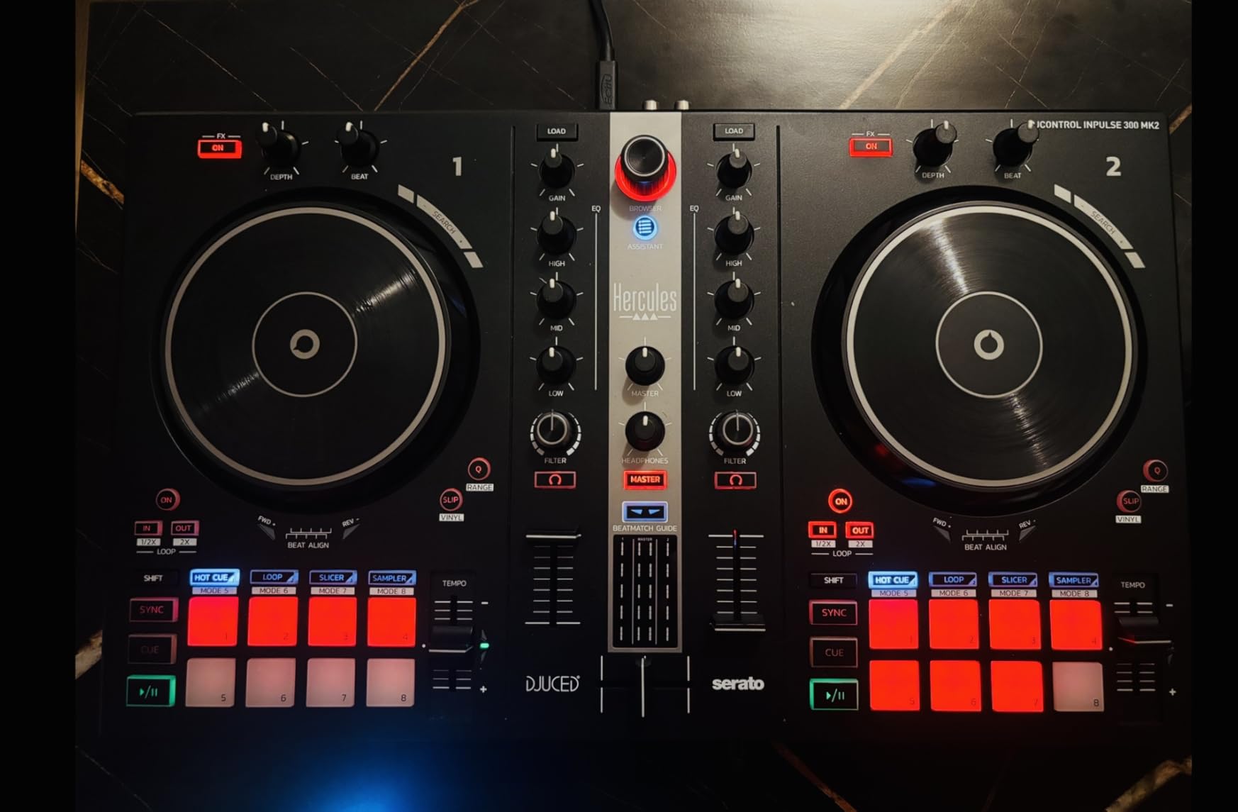 Hercules DJControl Inpulse 300 MK2 USB DJ Controller - Beginner DJ Set, 2-Deck Mixer with Built-In Sound Card, 16 Pads, Serato DJ Lite & DJUCED Software Included customer photo 1