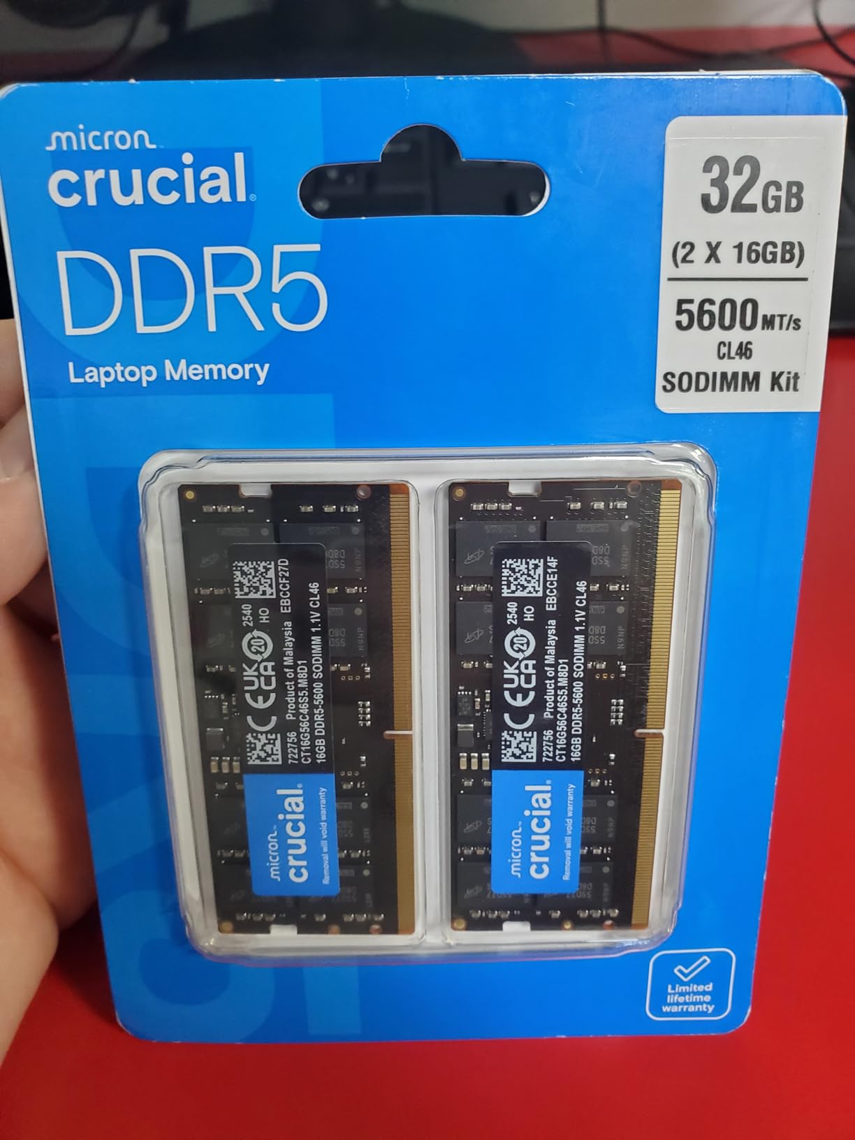 Crucial 32GB DDR5 RAM Kit (2x16GB), 5600MHz (or 5200MHz or 4800MHz) Laptop Memory 262-Pin SODIMM, Compatible with Intel Core and AMD Ryzen 7000, Black - CT2K16G56C46S5 customer photo 2