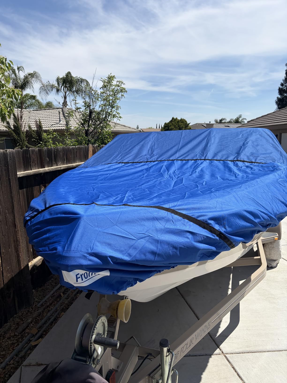 RVMasking Boat Cover, Ultra-Thick 1600D Polyester Canvas with Double PU Waterproof Coating, Fits 20-22ft Tri-Hull, V-Hull, Runabout, Fish & Ski Boat, Bass Boat, Gray customer photo 1