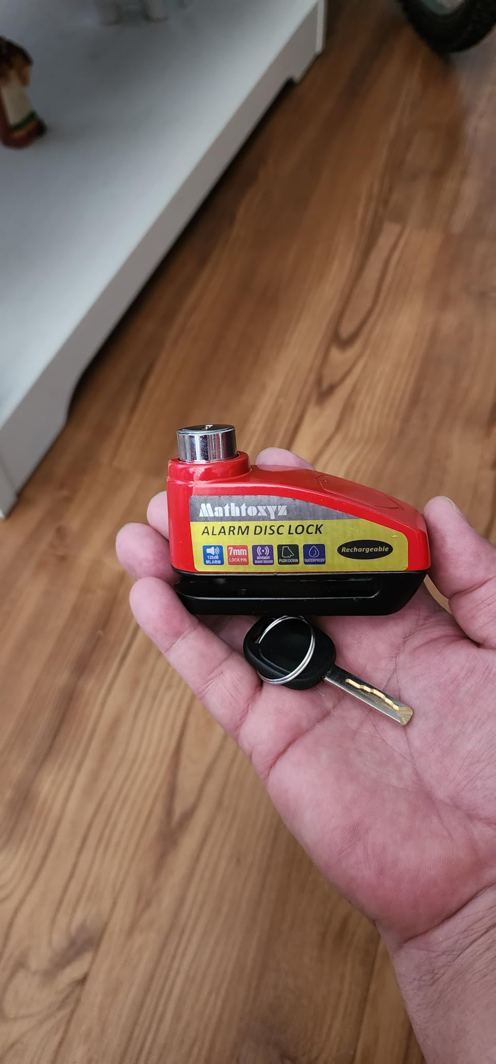 Motorcycle Lock Rechargeable, 120dB Alarm Disc Brake Locks Anti-Theft Security Wheel Disc Lock Waterproof with 5ft Reminder Cable customer photo 1