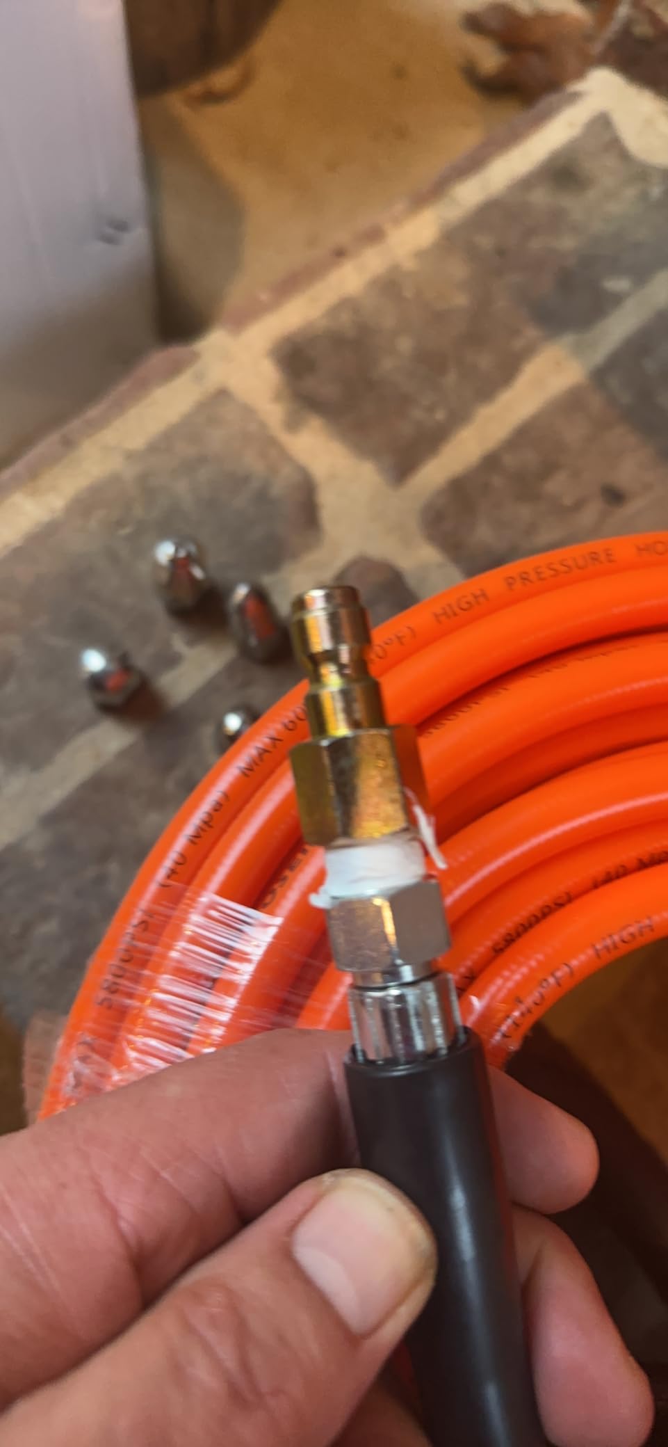 100FT Pressure Washer Sewer Jetter Kit, 5800 PSI Water Jet Drain Cleaner Hose with Corner Rotating Button Nose Nozzle, Sewer Jetting Nozzles Kit with Spanner Handle Strap customer photo 1