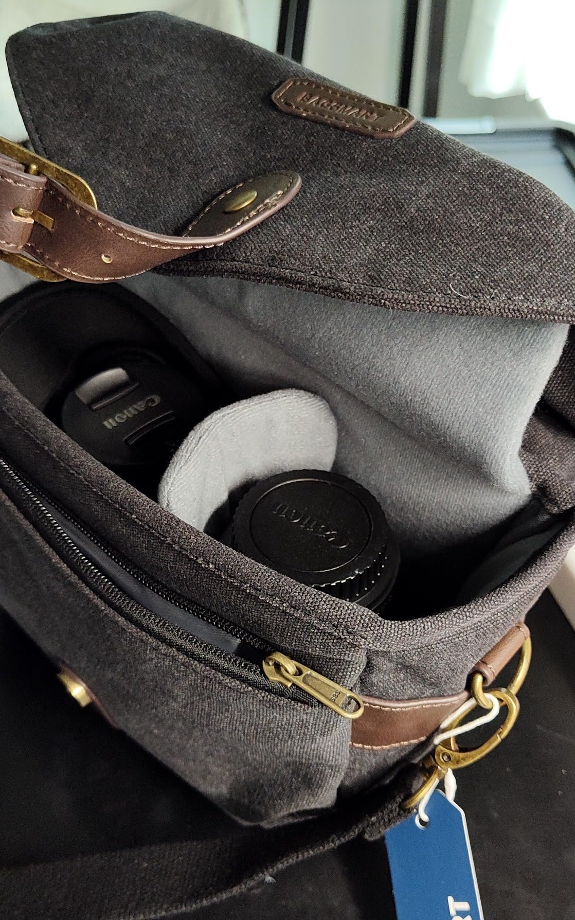 BAGSMART Camera Bag, SLR DSLR Canvas Crossbody Camera Case, Compact Camera Shoulder Bag with Rain Cover for Women and Men, Ivory White customer photo 2