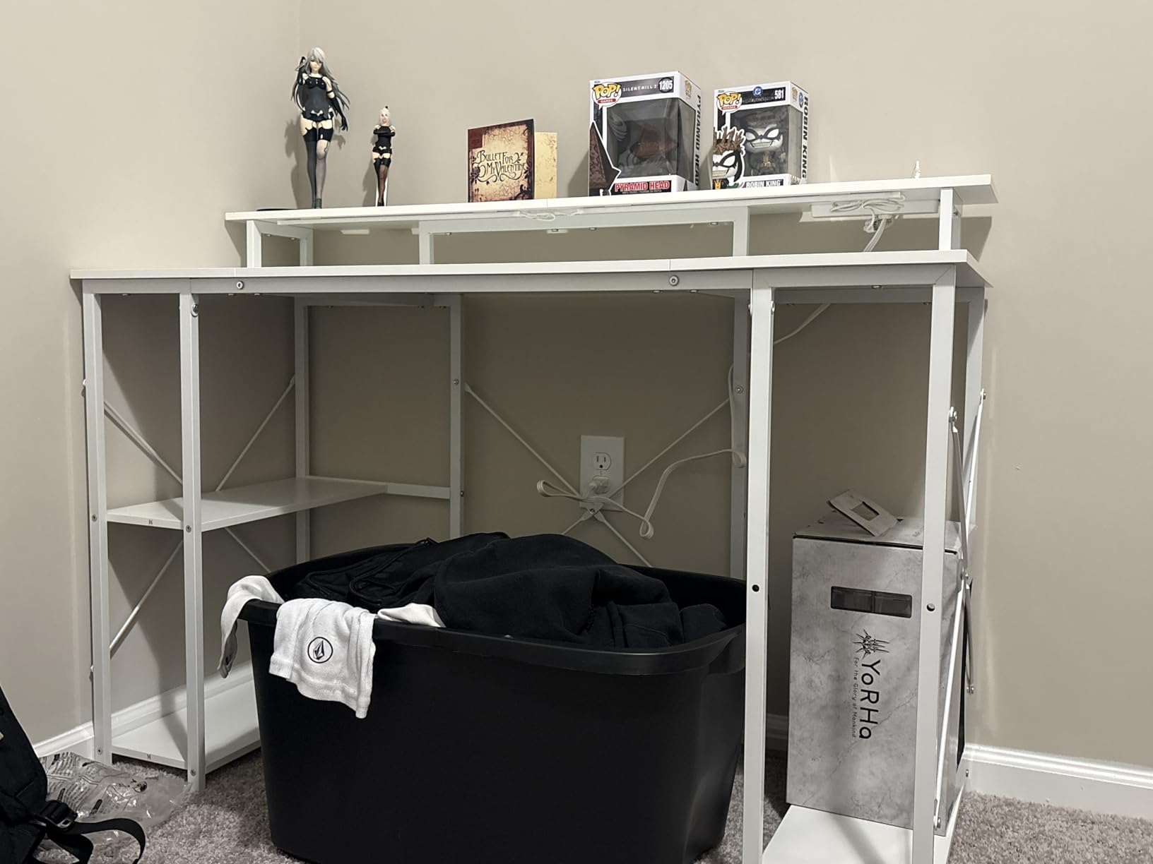 ODK 48 inch Gaming Desk with LED Lights & Power Outlets, Computer Desk with Monitor Stand & Storage Shelves, CPU Stand, Home Office Desk, Black customer photo 1