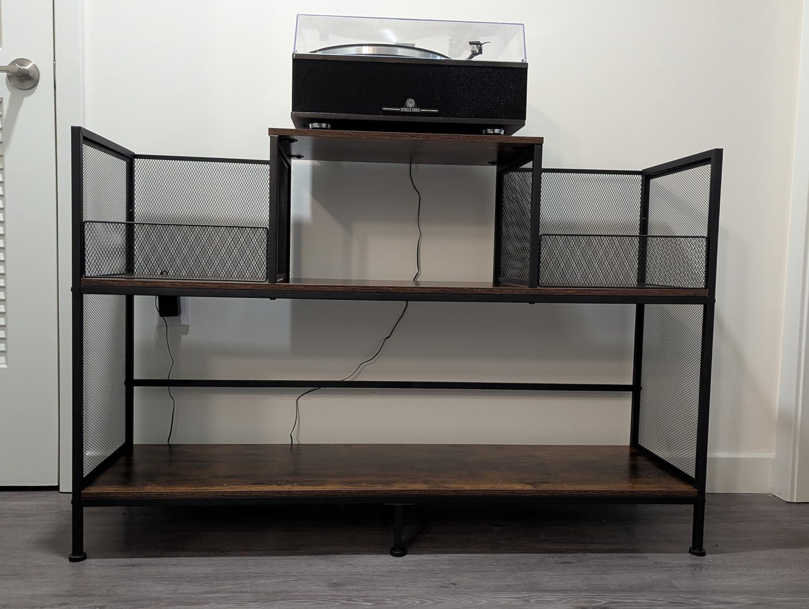 Large Vintage Record Player Table with 4 Adjustable Dividers, Vinyl Record Storage Cabinet for Up to 350 Albums, Medieval Turntable Stand customer photo 1