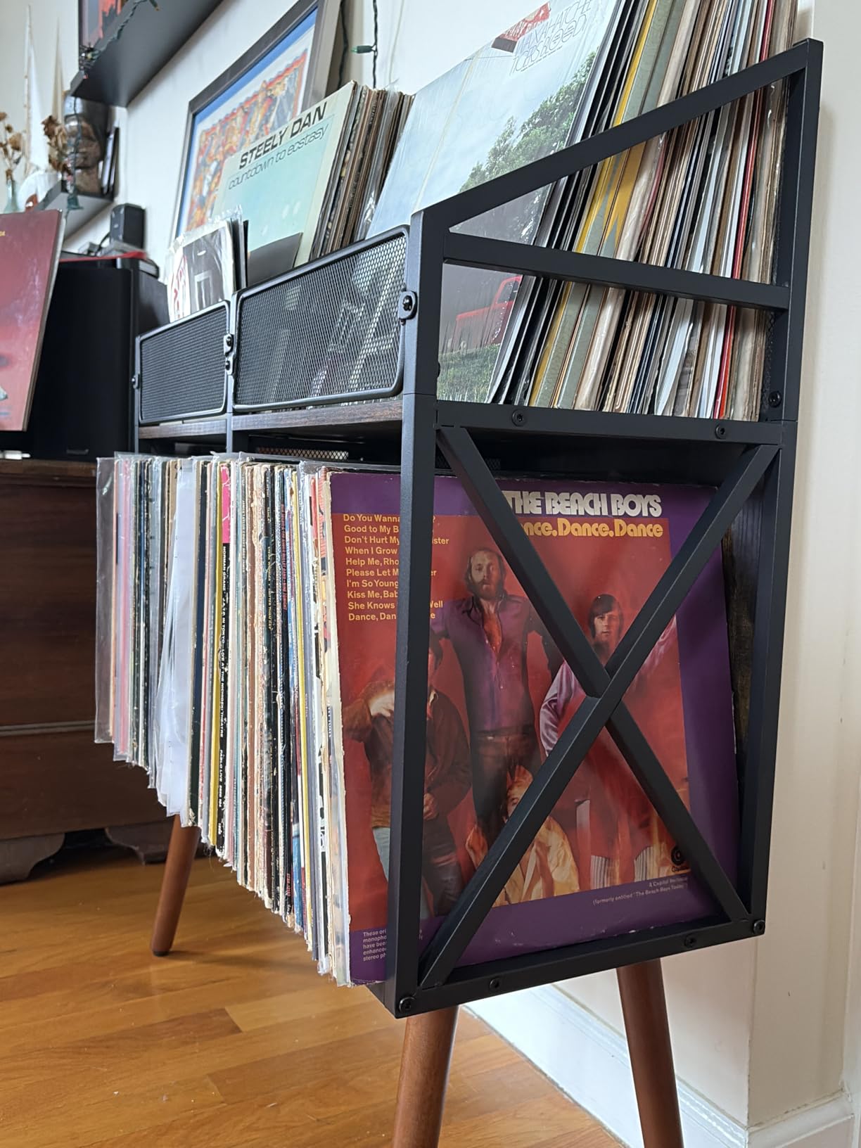 Vinyl Record Storage Holder Rack, 250 LP Wooden Record Display Table for Albums Books Magazines Files customer photo 2