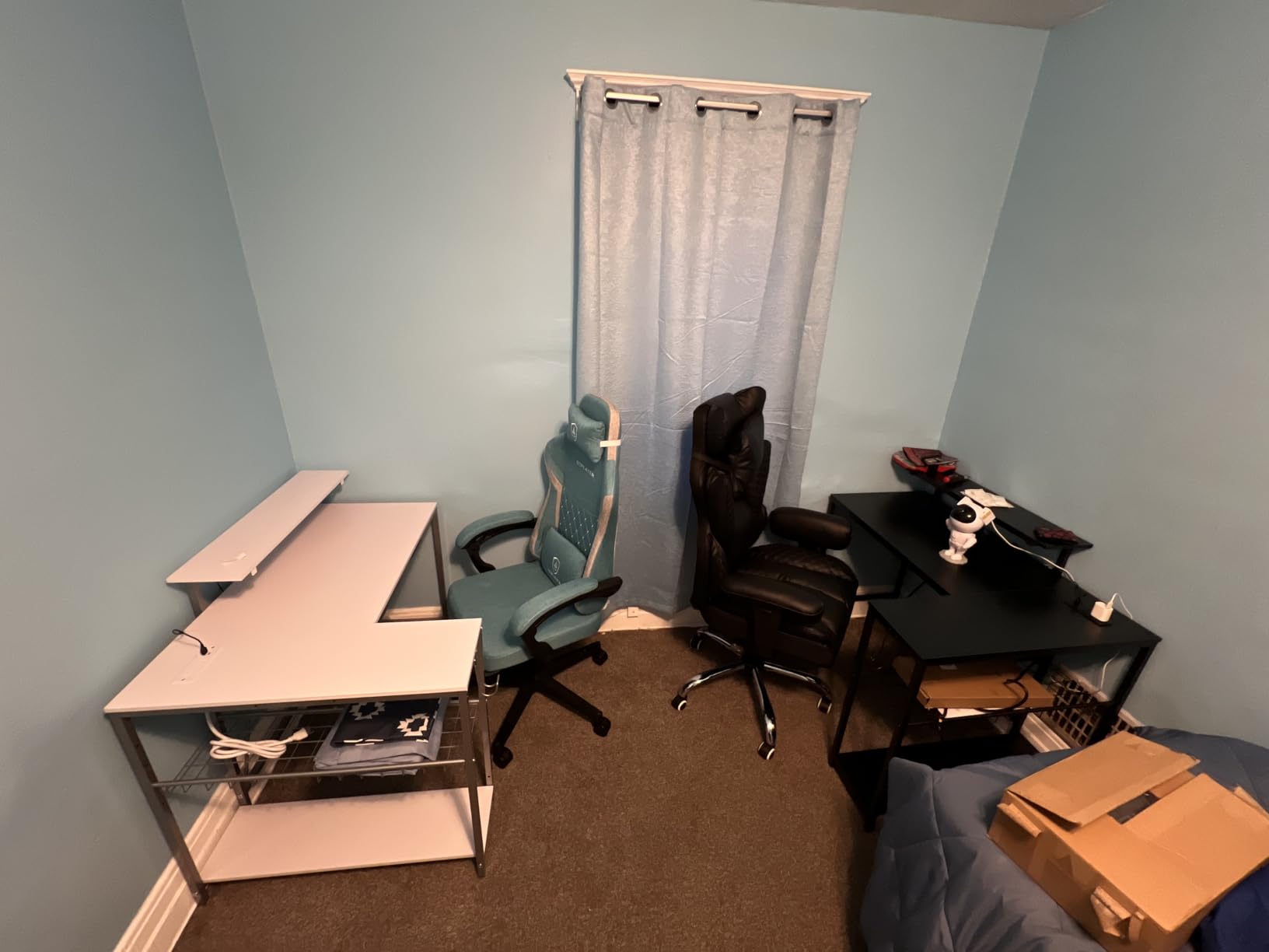 Bestier L Shaped Gaming Desk with Power Outlets, 58 LED Small Corner Desk with Reversible Storage Shelves, Pink Carbon Fiber Computer Desk with Headset Hooks customer photo 2