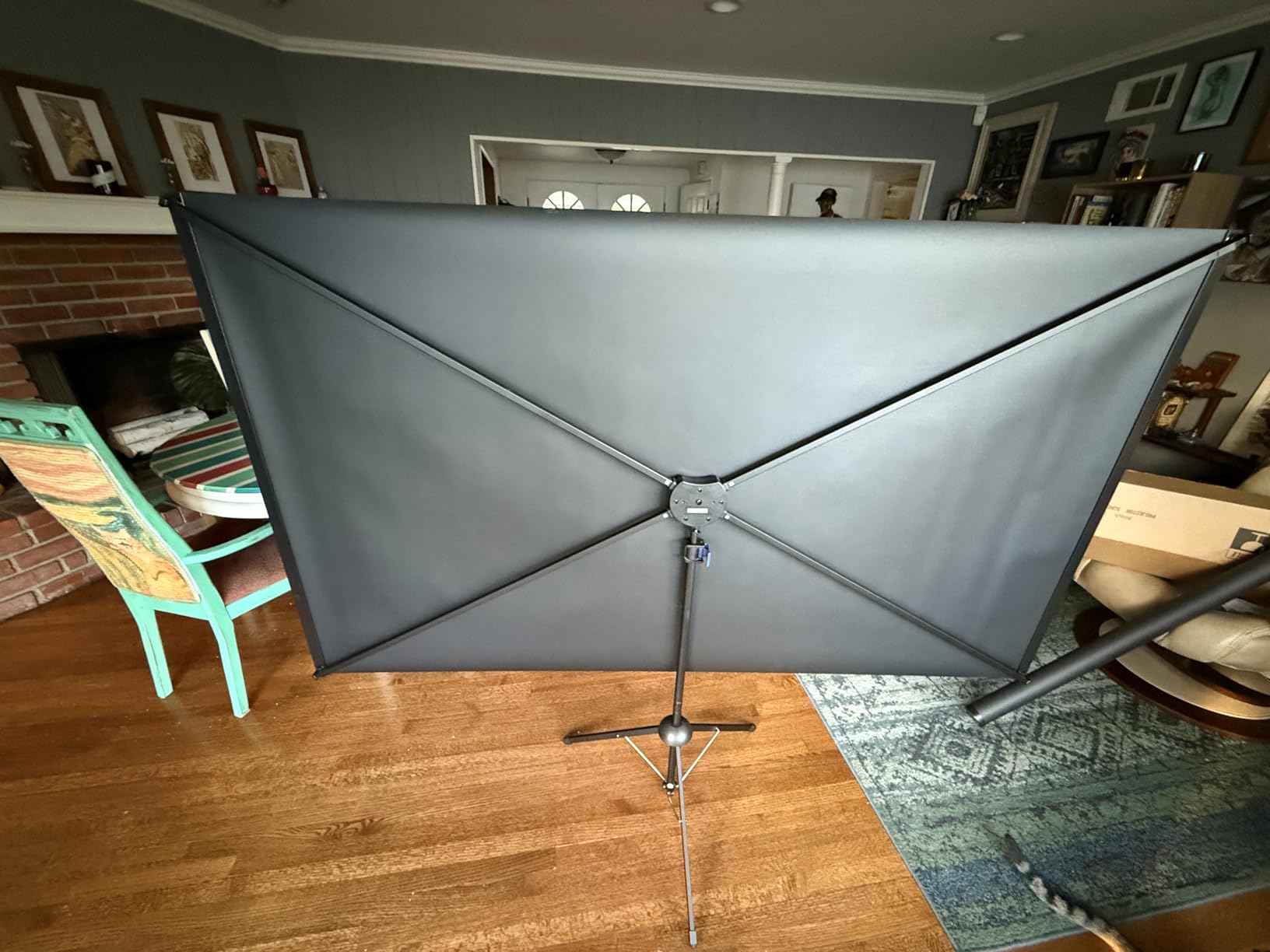 Projector Screen with Stand, Paris RHÔNE 100-inch Outdoor Indoor Projector Screen 16:9 4K HD PVC, 1.5 Gain Portable Wrinkle-Free Movie Screen for Home Backyard Theater with Carry Bag, Ground Nails customer photo 2