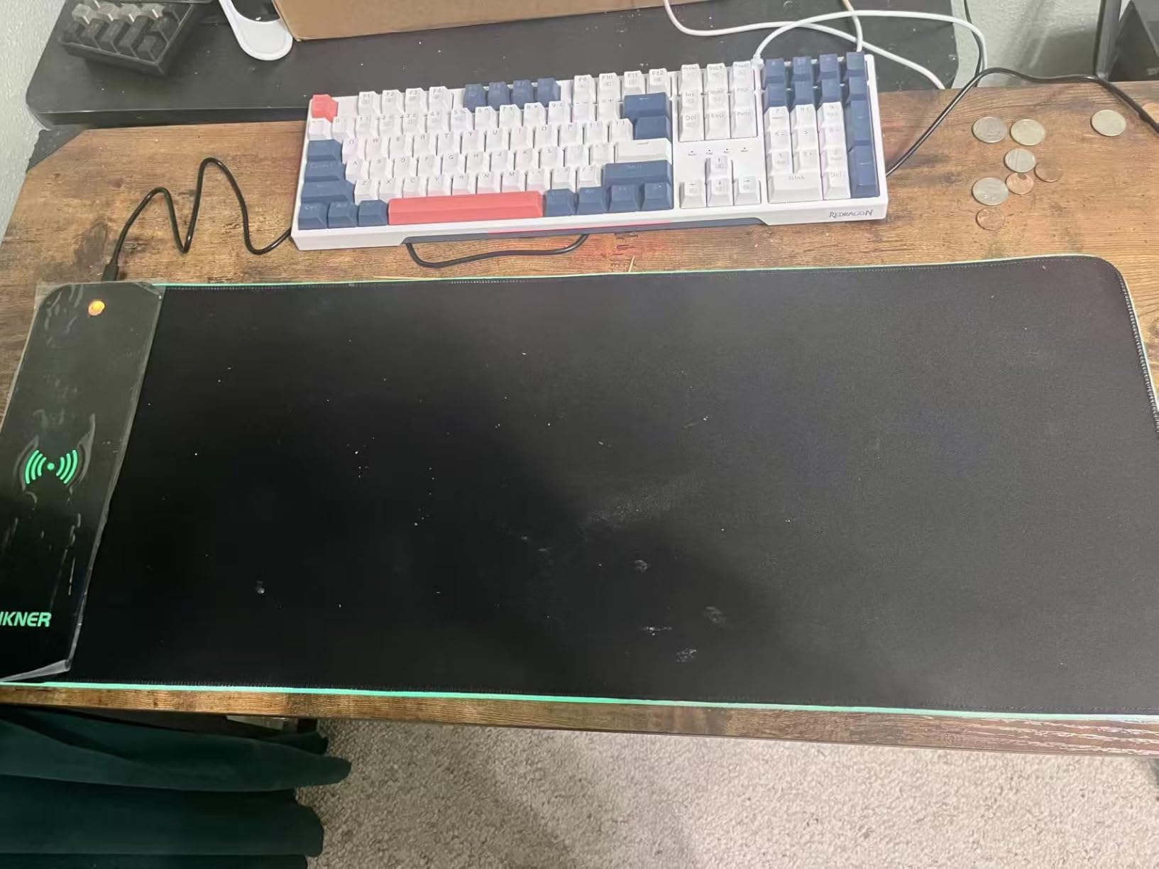 RGB Gaming Mouse Pad with Wireless Charging 15W, Large Desk Mat 800x300x4mm, 10 Light Modes Keyboard Pad with Non-Slip Rubber Base, Waterproof Mousepad for Gaming PC MacBook Laptop customer photo 1