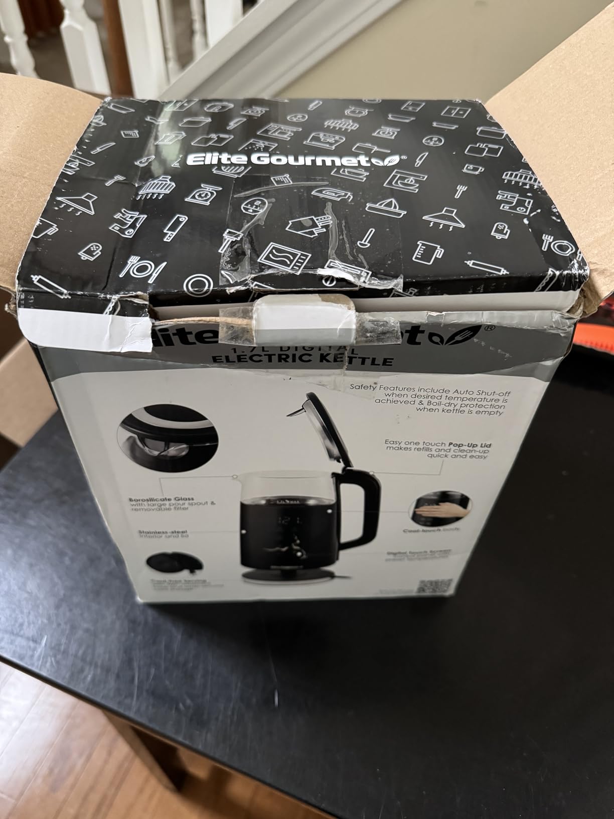 Elite Gourmet 1.7L Dual Wall Cool Touch Electric Tea Kettle, Borosilicate Glass, 304 Stainless Steel Interior, Programmed Digital Touchscreen, Keep Warm, Auto Off & Audible Indicator, Black customer photo 2