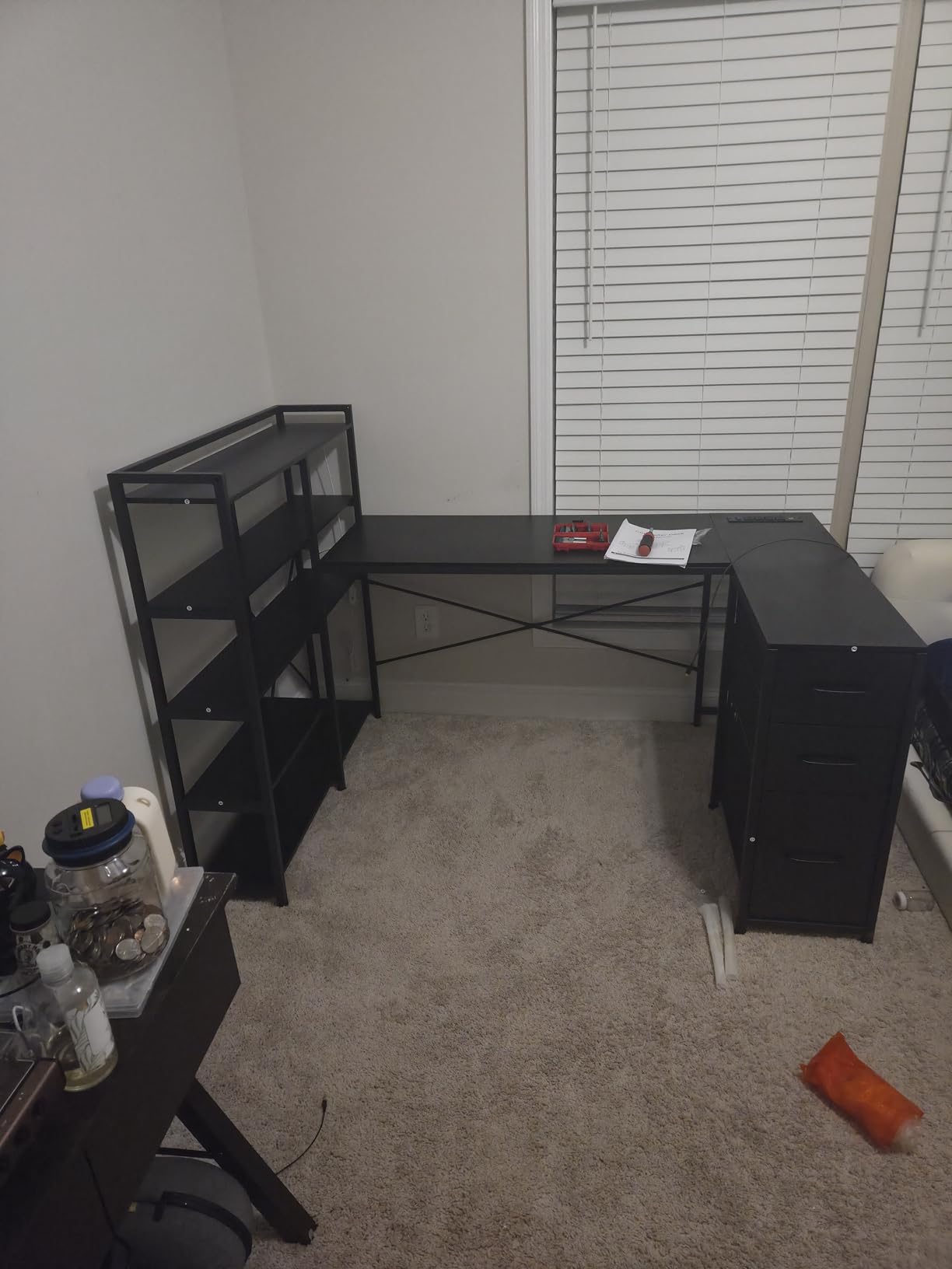 SEDETA L Shaped Gaming Desk, Reversible U Shaped Computer Desk with Power Outlet and Storage Shelves, Corner Gaming Desk with LED Lights, 3 Fabric Drawers customer photo 2