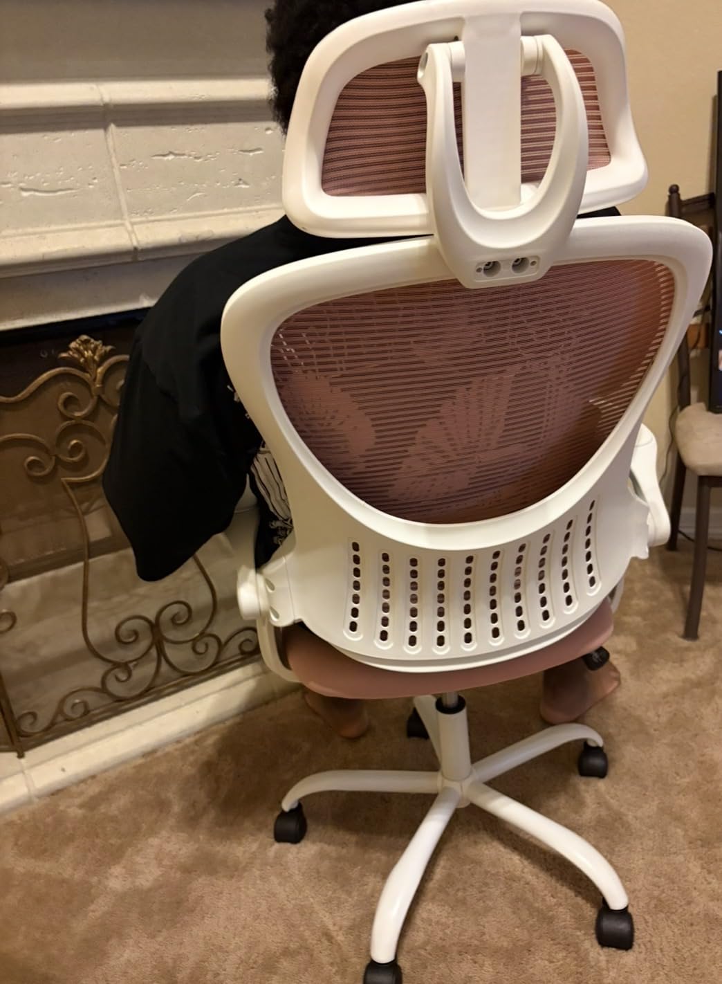 Sweetcrispy Office Computer Desk Chair, Ergonomic High-Back Mesh Rolling Work Chairs with Wheels and Adjustable Headrests, Comfortable Lumbar Support, Comfy Flip-up Arms for Home, Bedroom, Study,Black customer photo 1