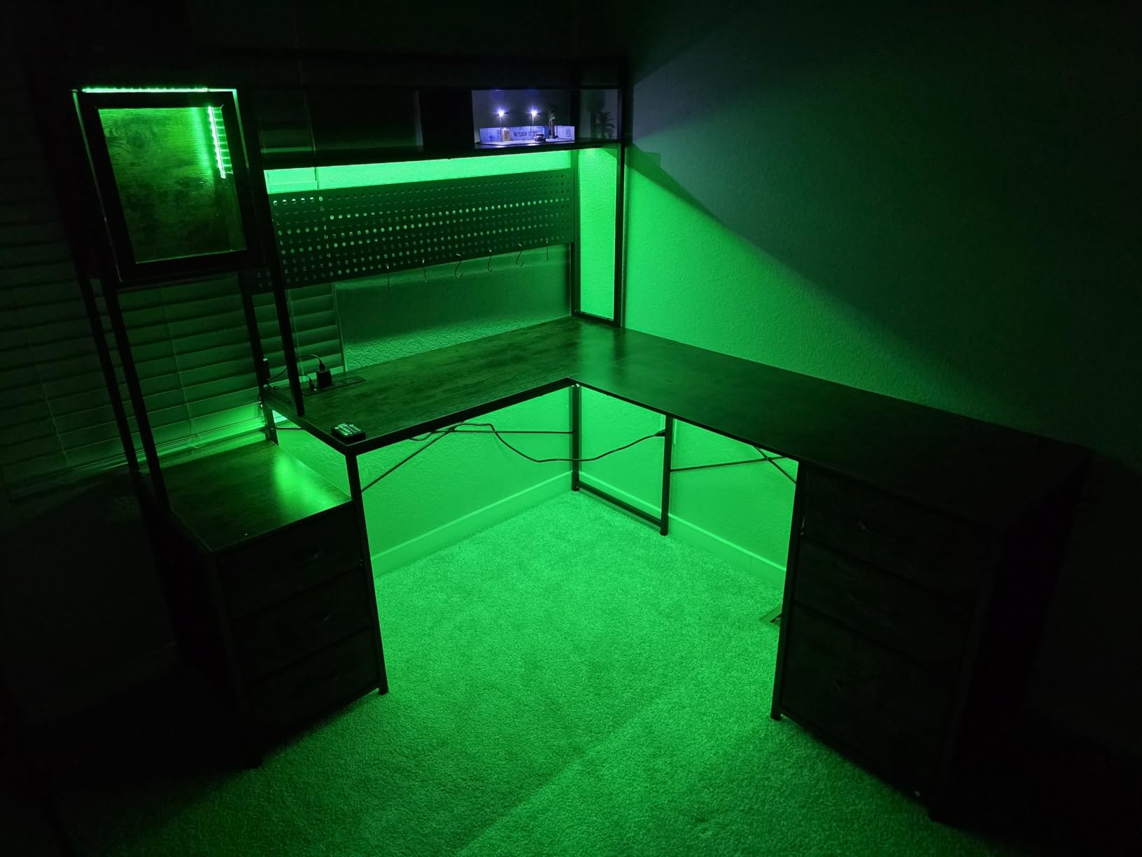 SEDETA L Shaped Gaming Desk with Drawers, L Shaped Computer Desk with Hutch and Storage Shelves, Gaming Desk with Pegboard, LED Lights, and Power Outlet, Home Office Desk, Corner Desk customer photo 2