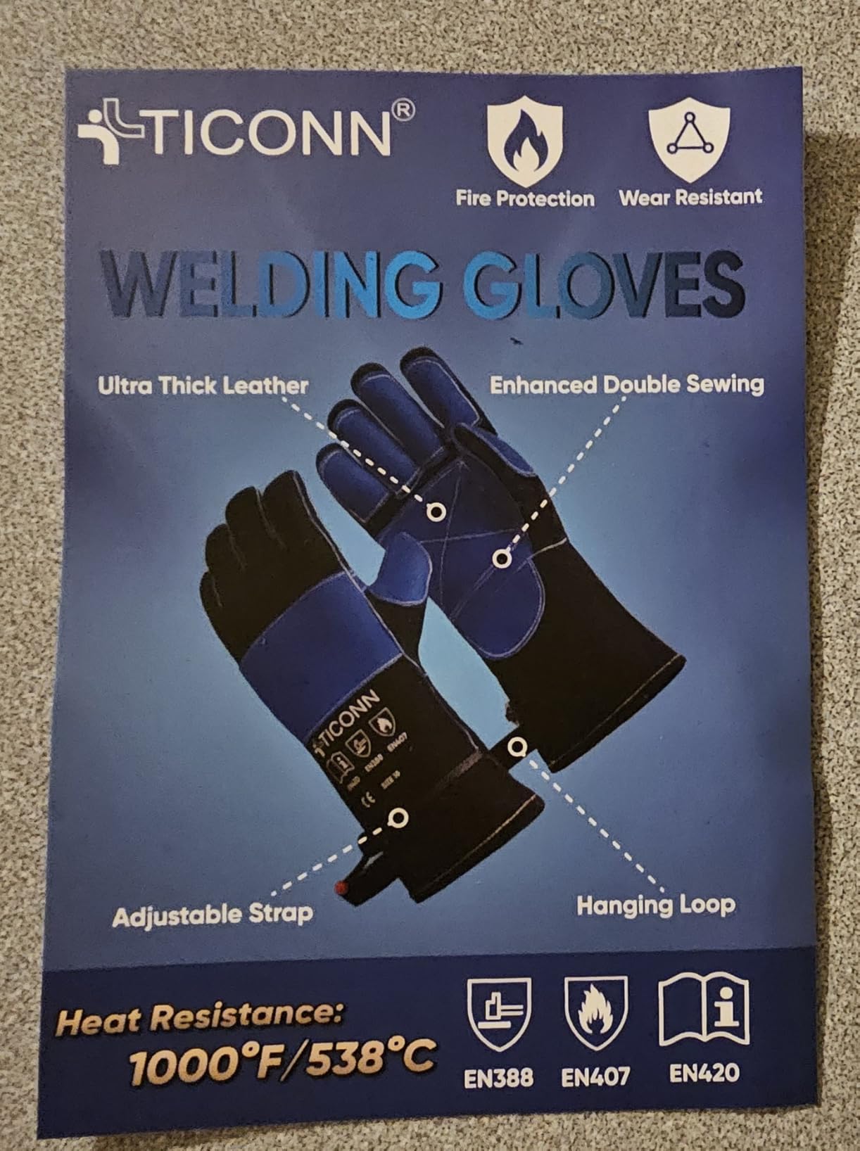 TICONN Welding Gloves, 16 IN L/XL/XXL 1000°F Heat-Resistant Fireproof Leather Gloves for Welders, Stick, Forge, Mig, Tig, BBQ customer photo 2