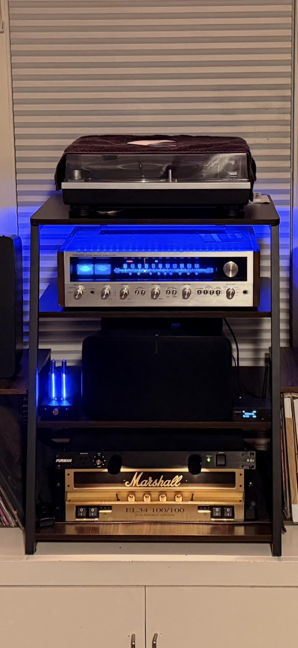 Armocity 5-Tier AV Media Stand with Power Strips, Media Console with LED Lights, Audio Tower Rack with Adjustable Shelves, Stereo Stands and Racks, 40.8'', Rustic Brown customer photo 1