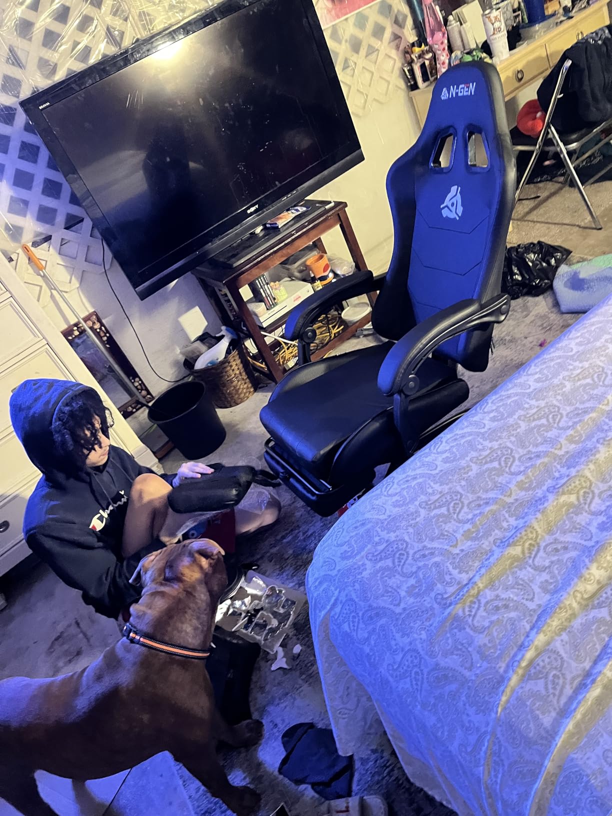 N-GEN GAMING Video Gaming Chair with Footrest Lumbar Support for Home Office High Back Recliner Height Adjustable Ergonomic Comfy Leather Computer Desk Chair (Black) customer photo 2