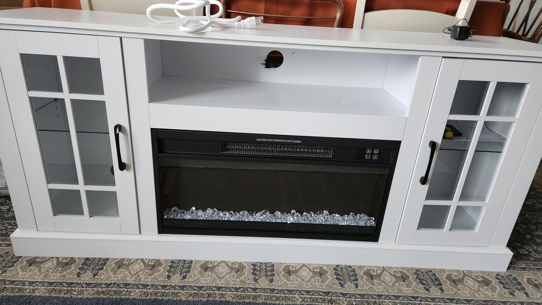 Rolanstar Fireplace TV Stand with Led and Power Outlets, White Entertainment Center with 26