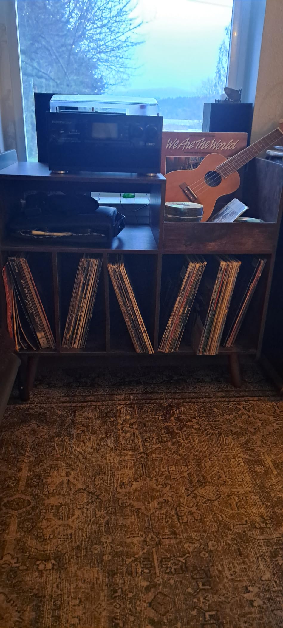 Record Player Stand, Large Record Player Table Cabinet with Open Vinyl Storage and Display Shelf Holds up to 350 Albums, Mid Century Wood Turntable for Living Room, Bedroom (Brown) customer photo 1