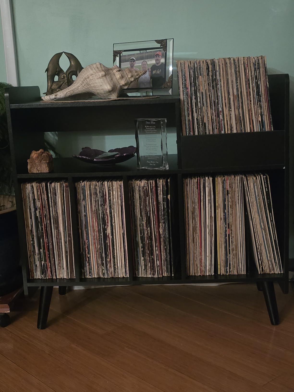Record Player Stand, Large Record Player Table Cabinet with Open Vinyl Storage and Display Shelf Holds up to 350 Albums, Mid Century Wood Turntable for Living Room, Bedroom (Brown) customer photo 2
