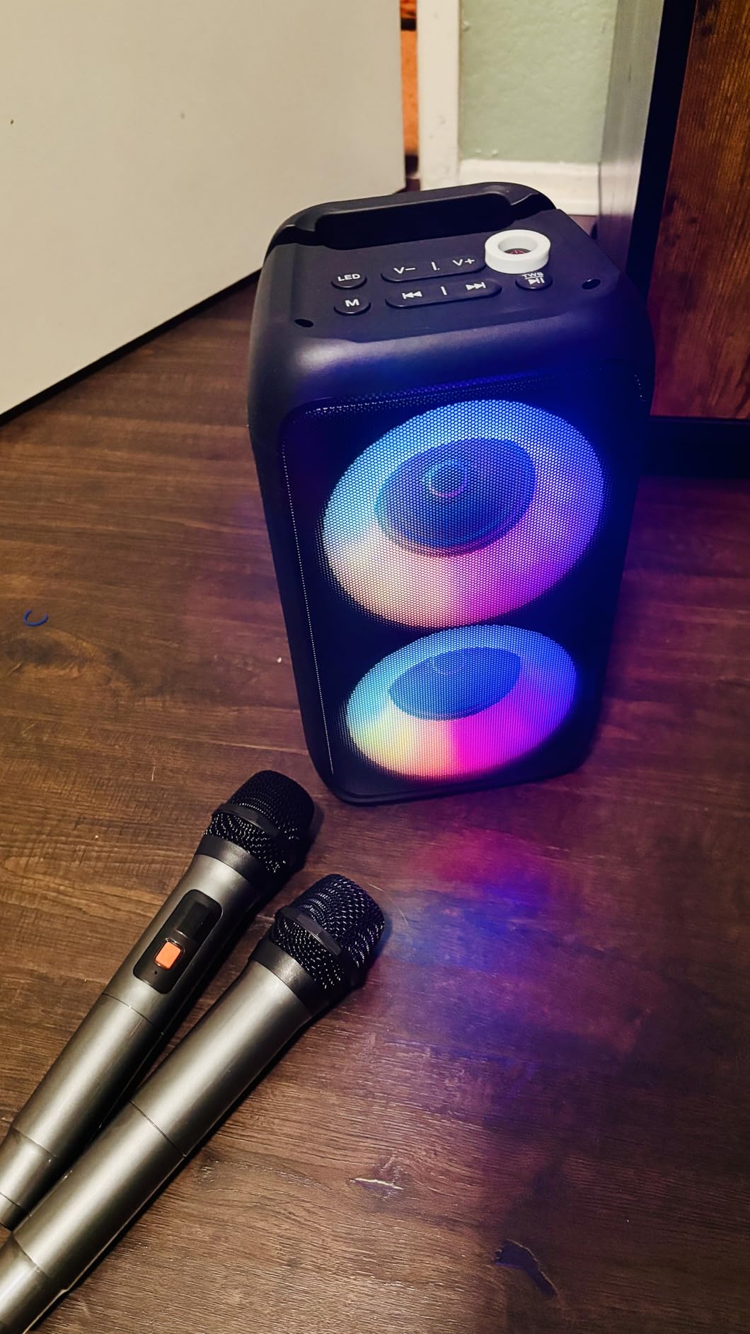 Karaoke Machine for Adults Kids, Portable Bluetooth Speaker with 2 Wireless Microphones, TWS Mode & LED Light, 10H Battery PA System Stage Monitors customer photo 1