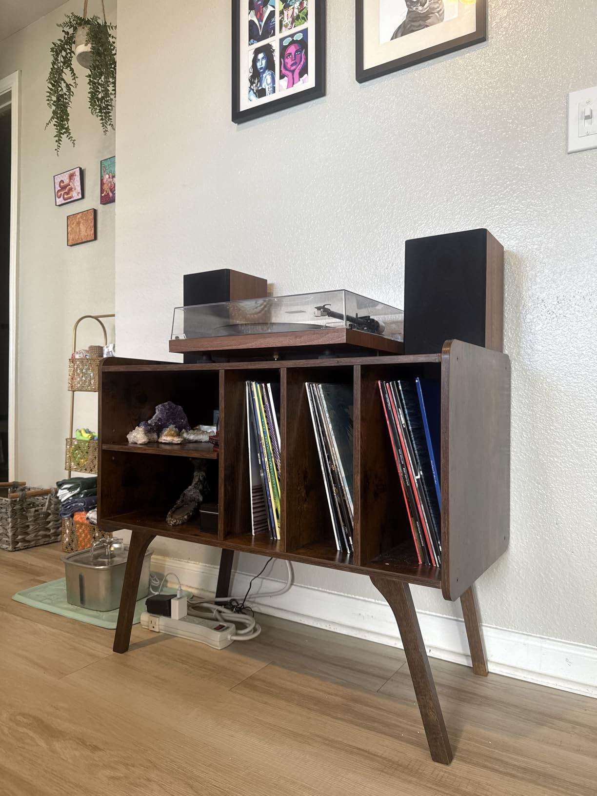Lerliuo Record Player Stand with 4 Cabinet Holds Up to 220 Albums, Large Turntable Stand with Beech Wood Legs, Mid-Century Record Player Table customer photo 2