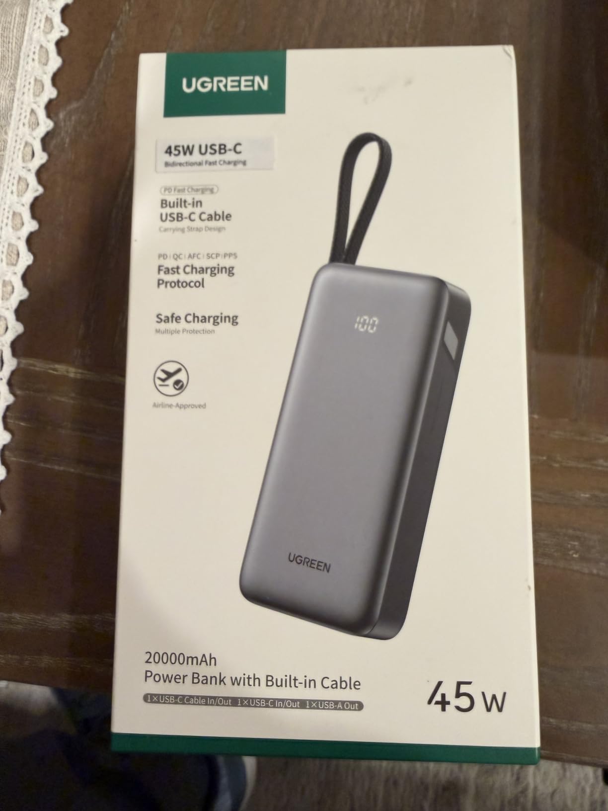 UGREEN Nexode Power Bank 20000mAh 45W with Built-in Cable, Fast Charging Portable Charger for iPhone 17 Pro/Samsung S26 Ultra/iPad Pro, 3-Port External Battery Pack with Digital Display, Travel Ready customer photo 2